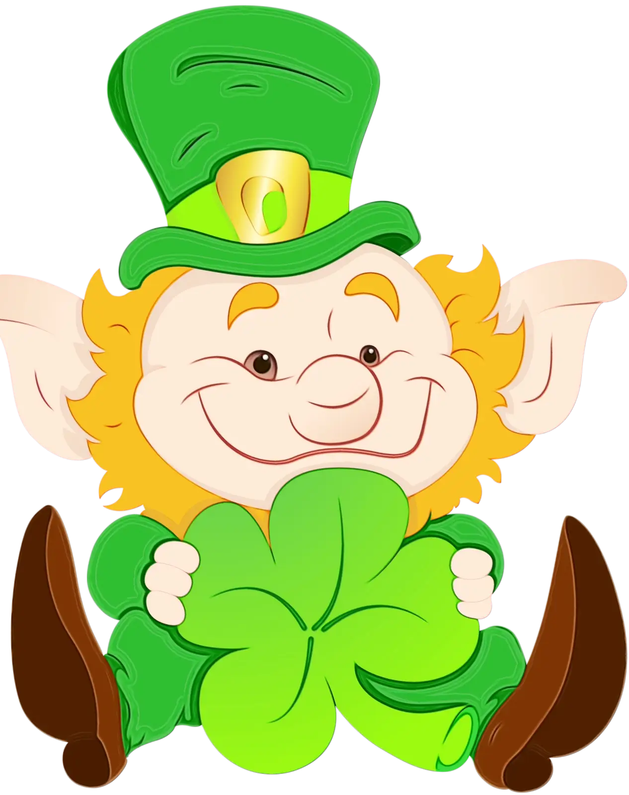 Cheerful Leprechaun Holding a Shamrock
