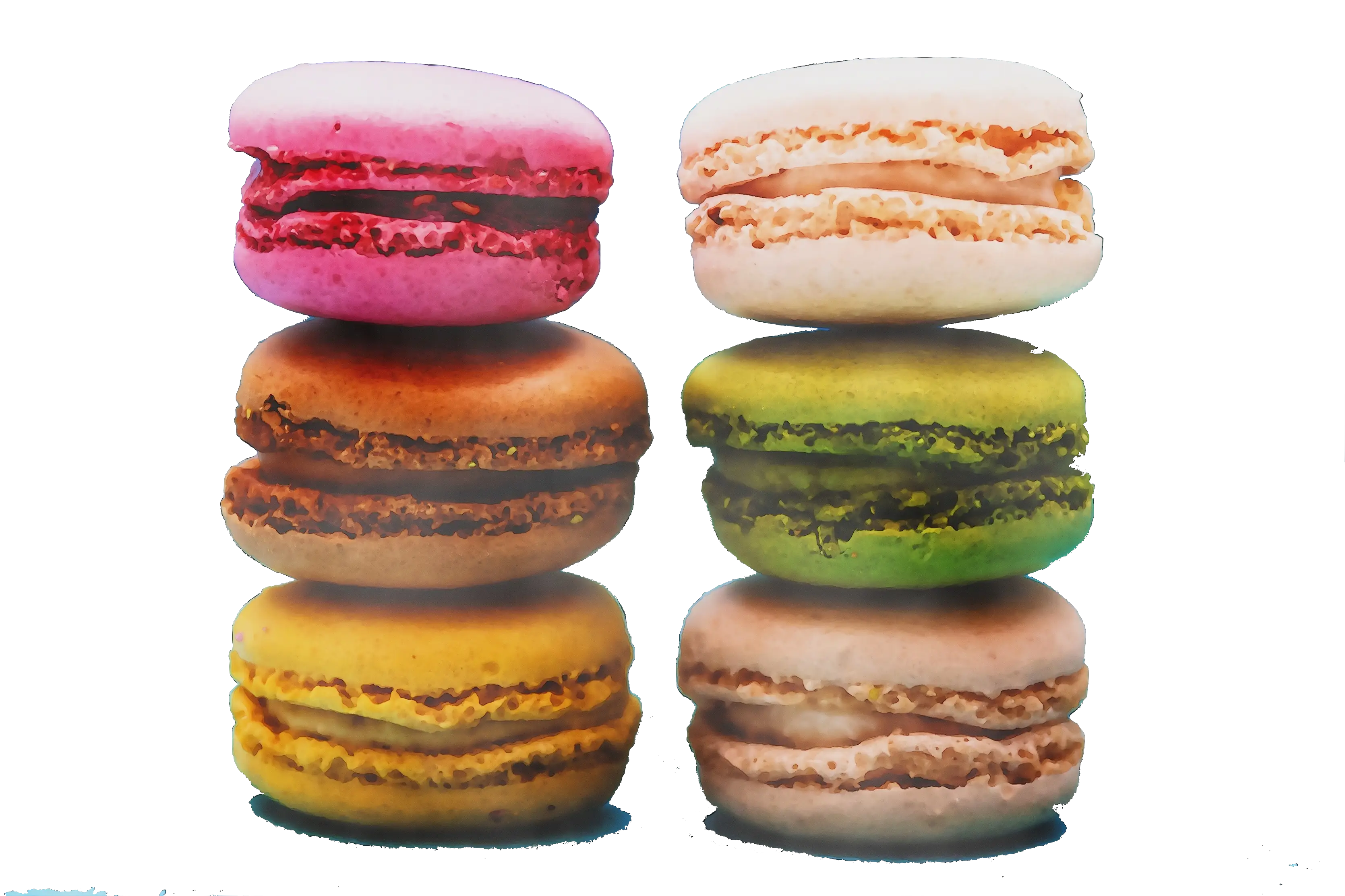 Colorful Macarons Stacked in Various Flavors