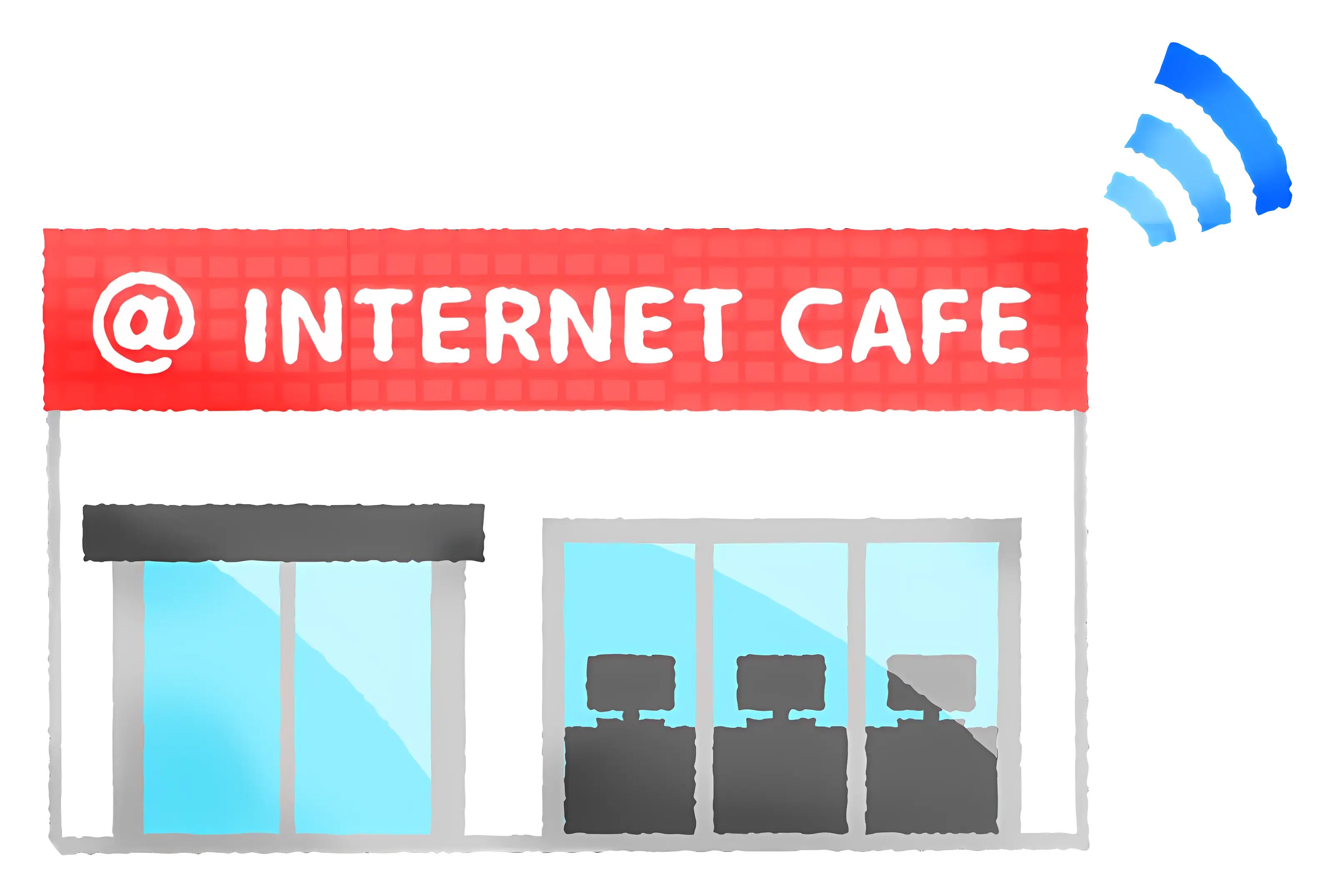 Internet Cafe Illustration with Wifi Connectivity