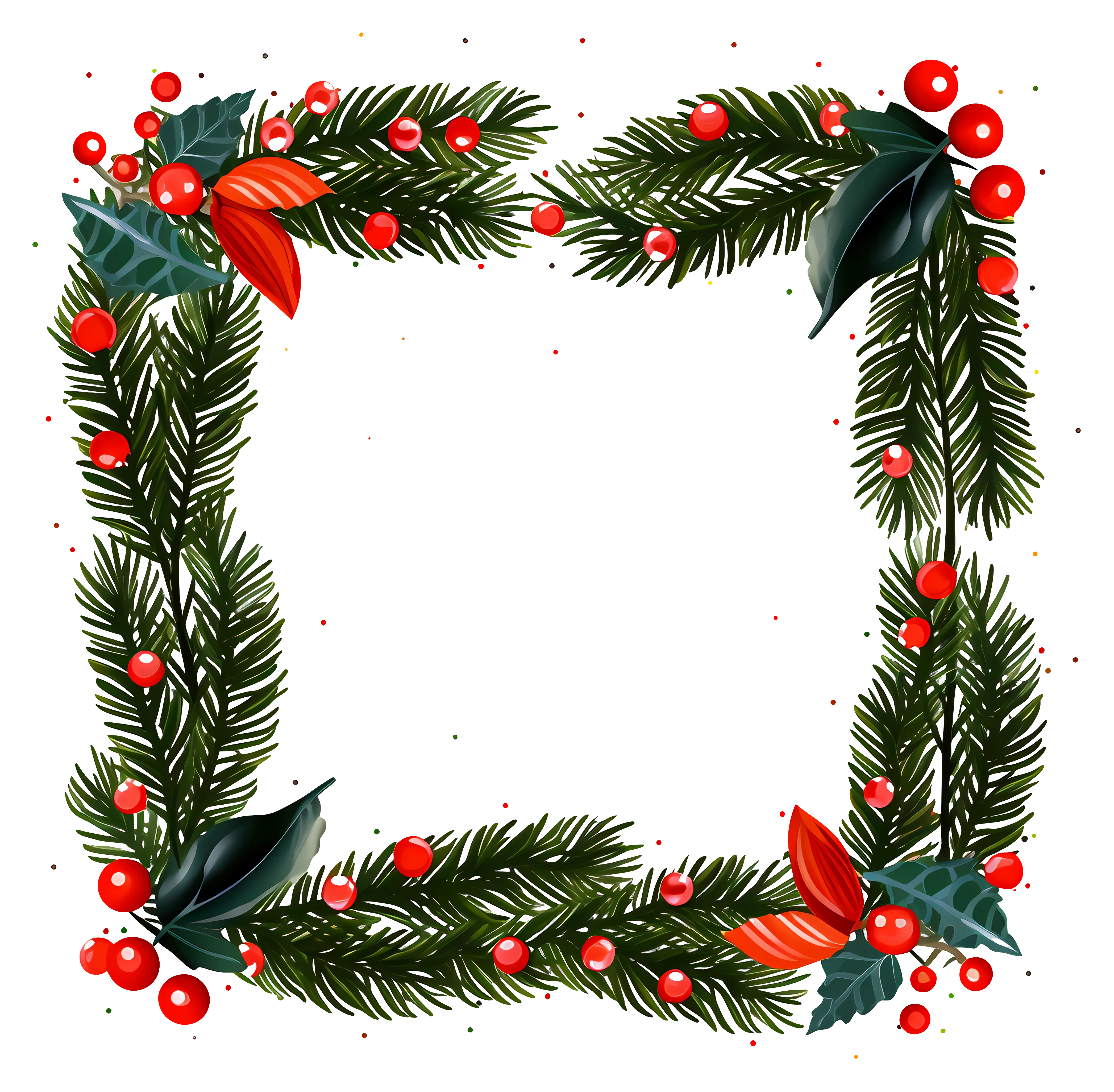 Christmas Decoration Frame with Pine and Berries