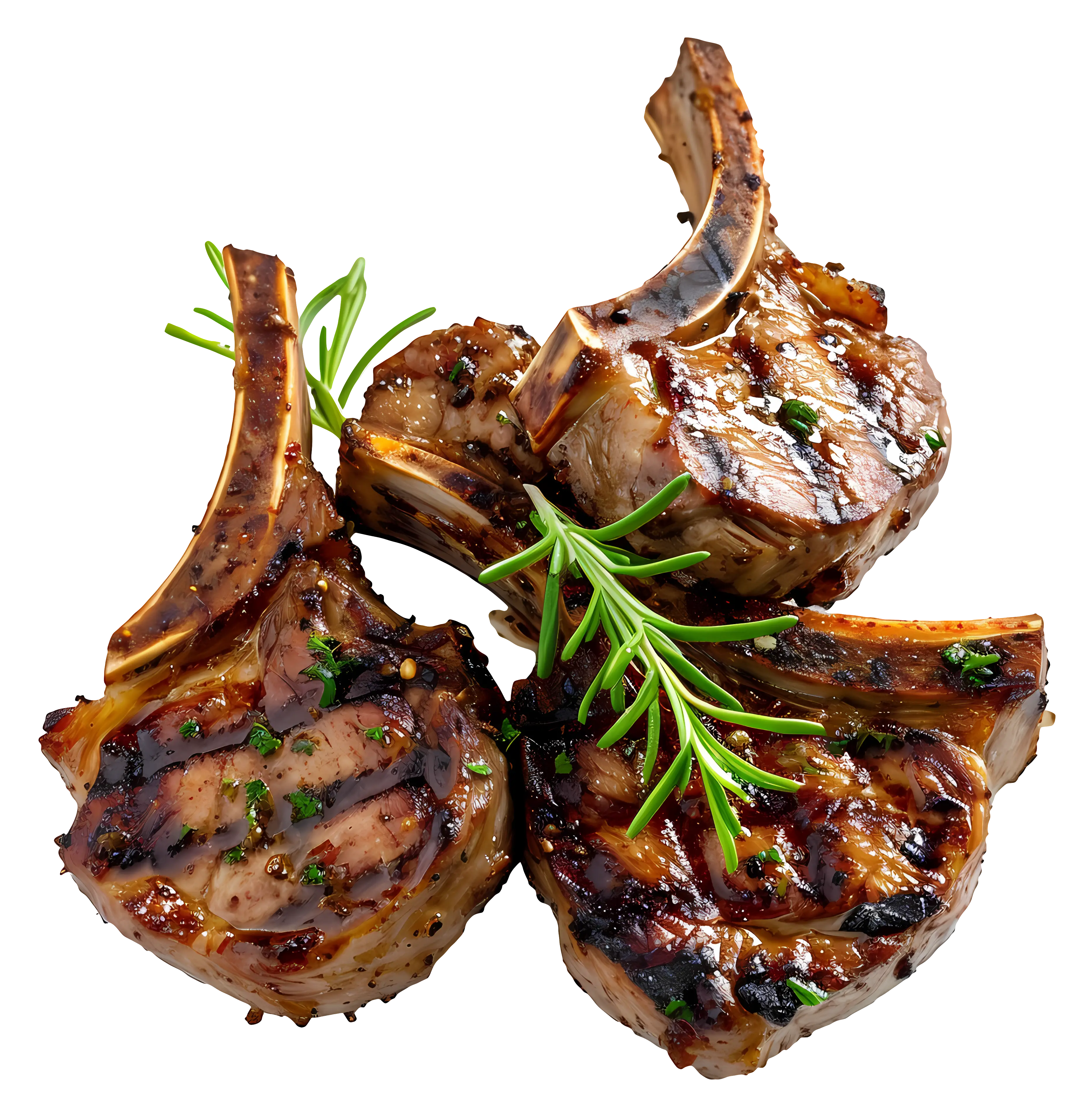 Grilled Lamb Chops with Rosemary Garnish