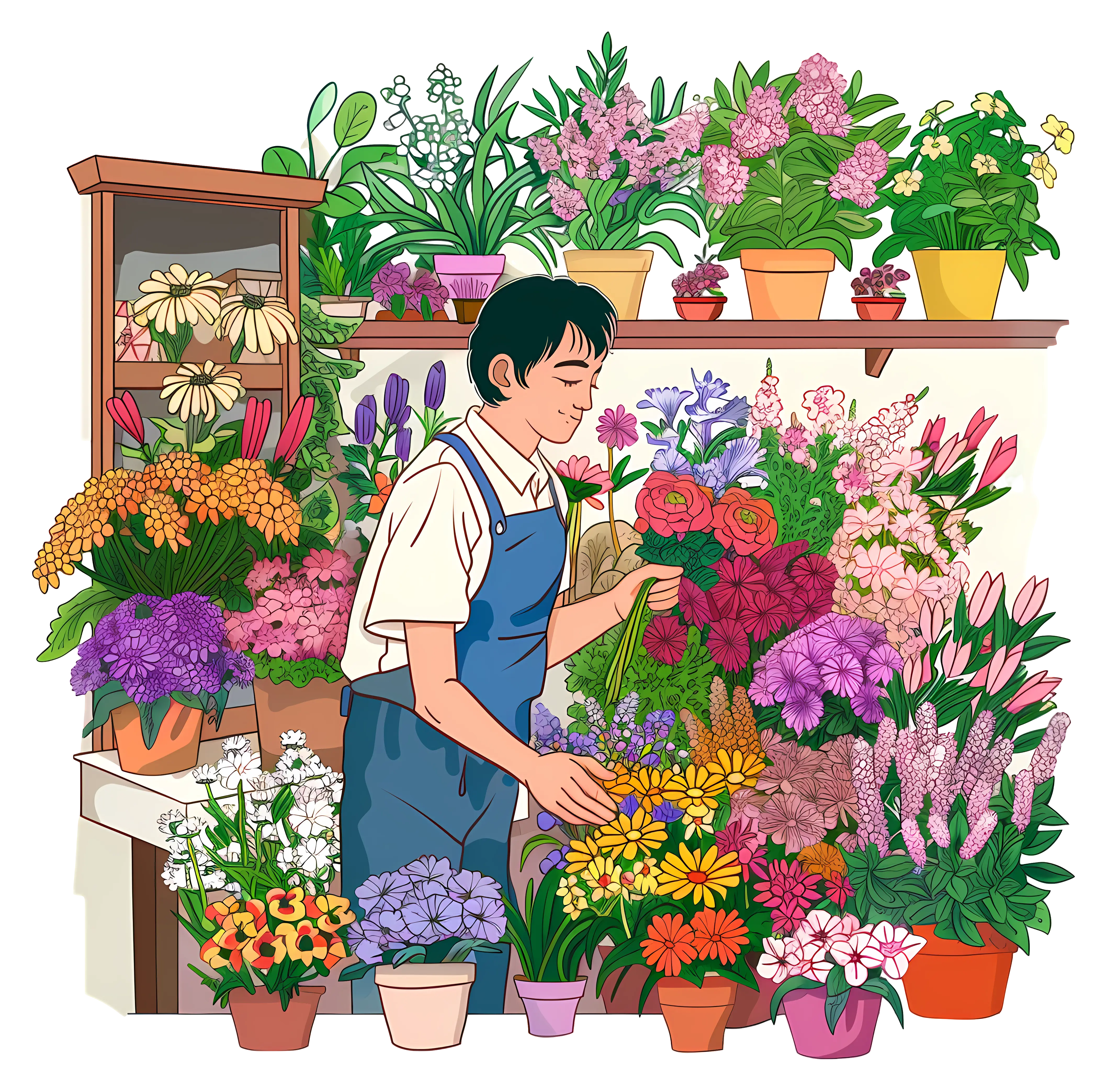 Florist Arranging Flowers in Shop