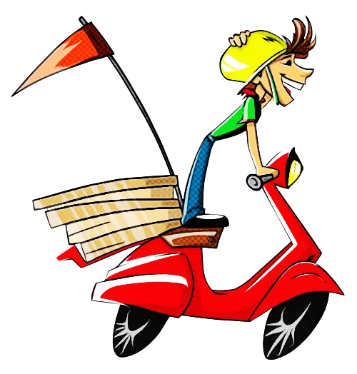 Cartoon Delivery Man Riding Red Scooter