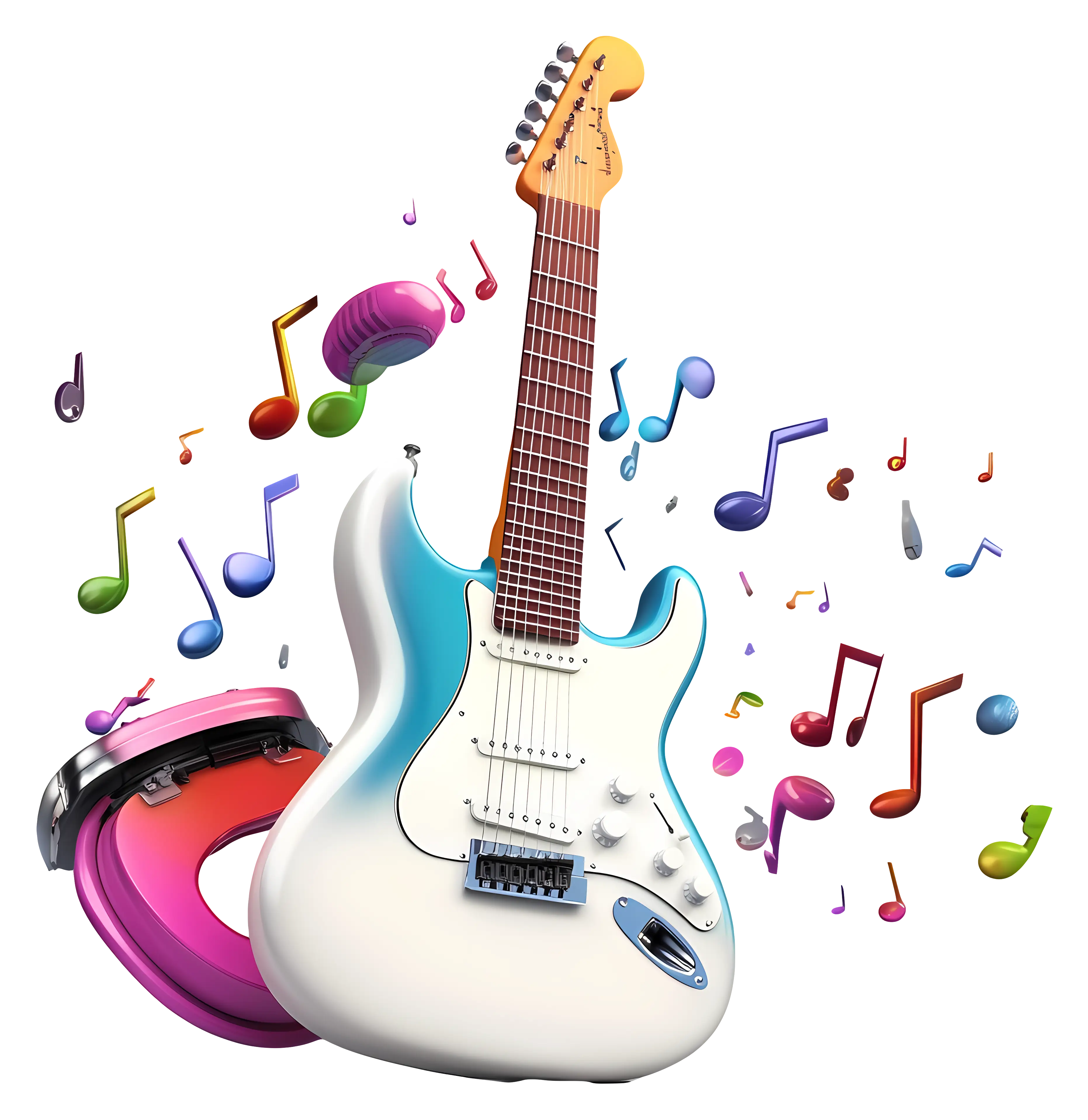Electric Guitar with Musical Notes