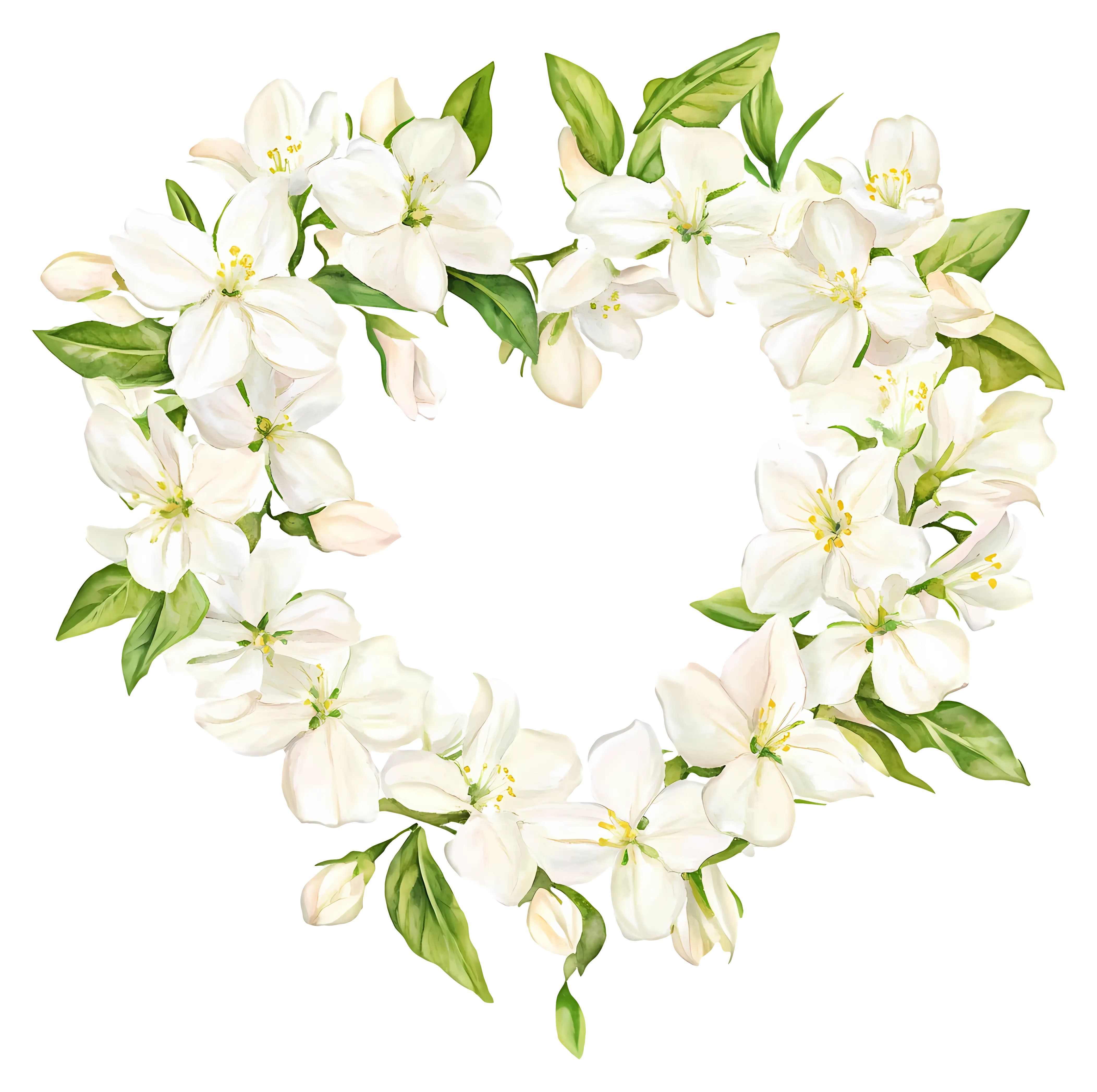 White Flower Heart-Shaped Wreath Illustration