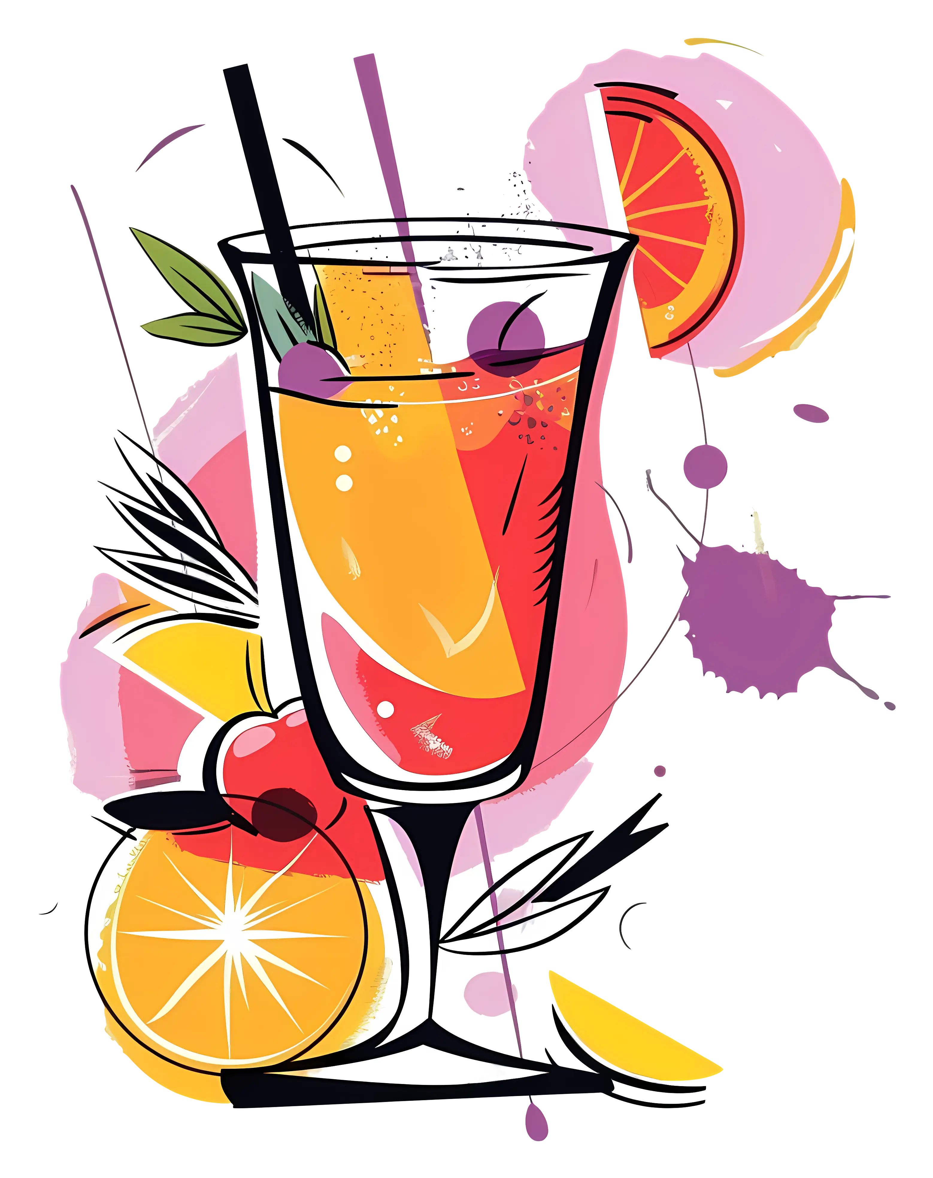 Vibrant Fruit Cocktail in Creative Glass Illustration