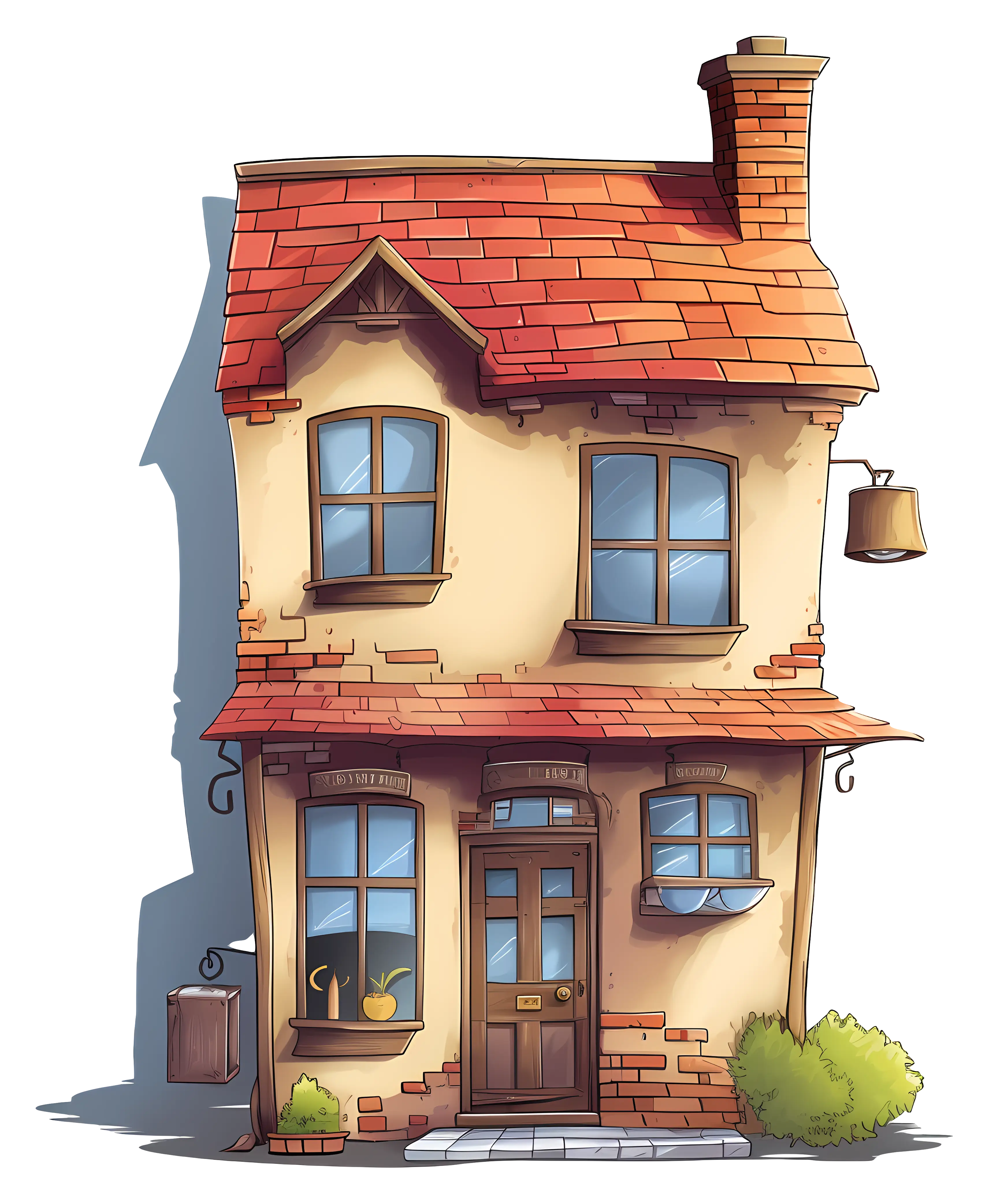 Cute Cartoon House with Red Roof