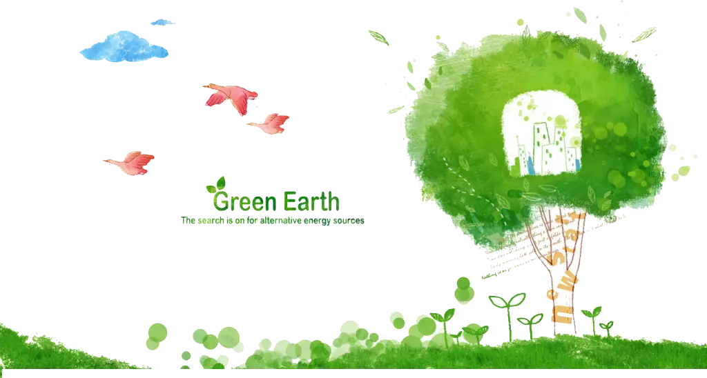 Green Earth with Birds and Tree
