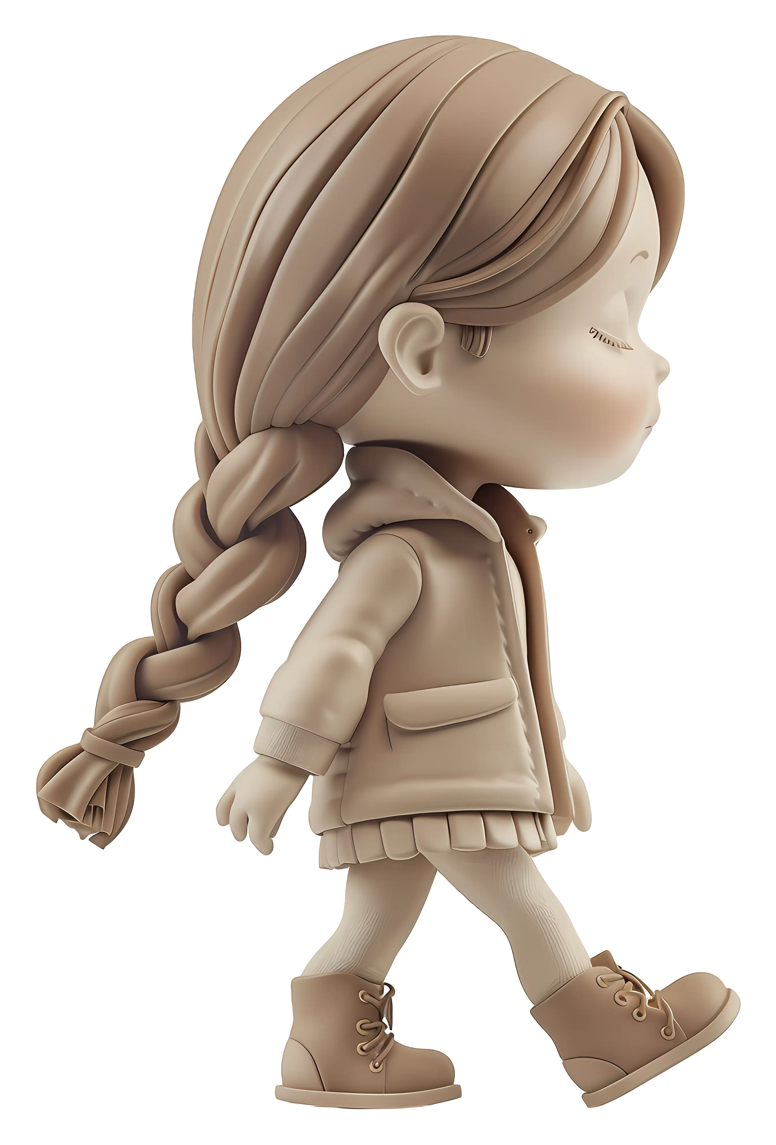 Clay Girl with Braid Walking