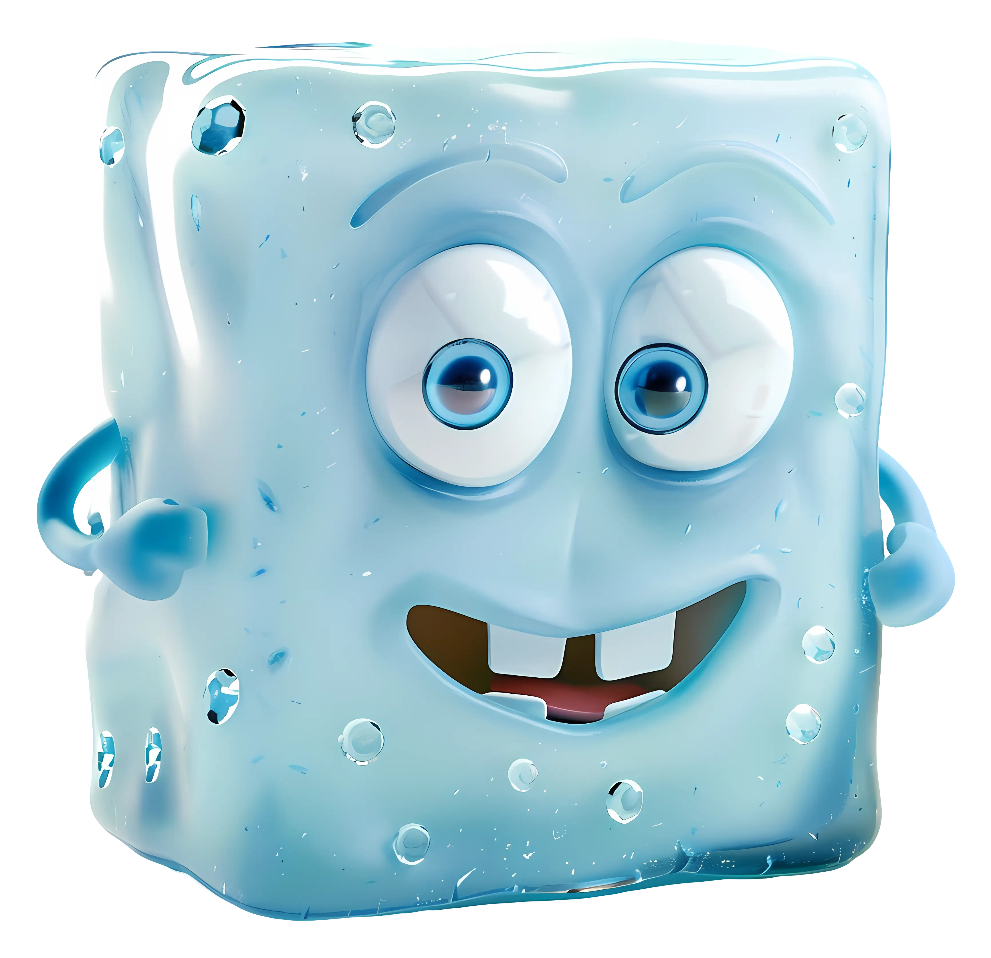 Blue Ice Cube Character with Cartoon Face
