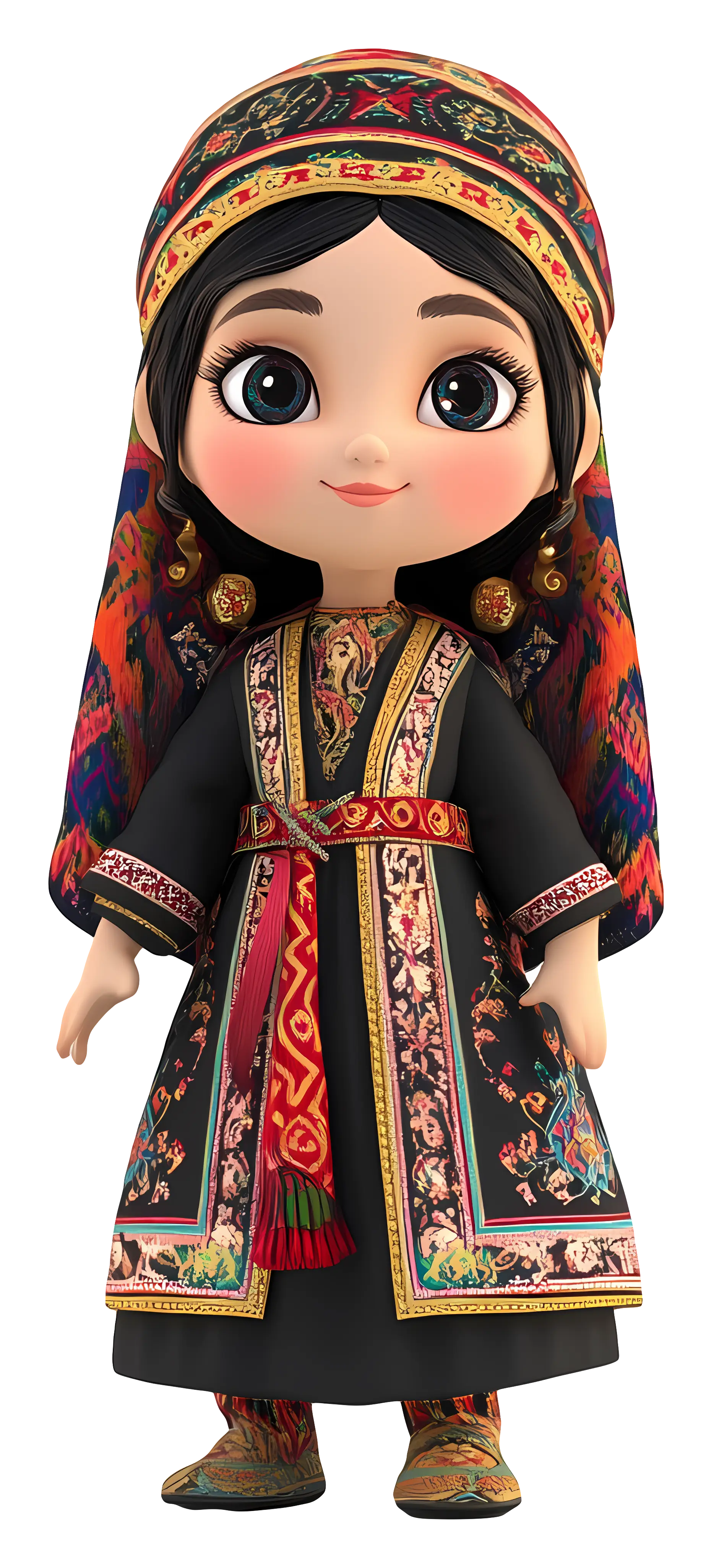Cartoon Girl in Traditional Dress with Veil