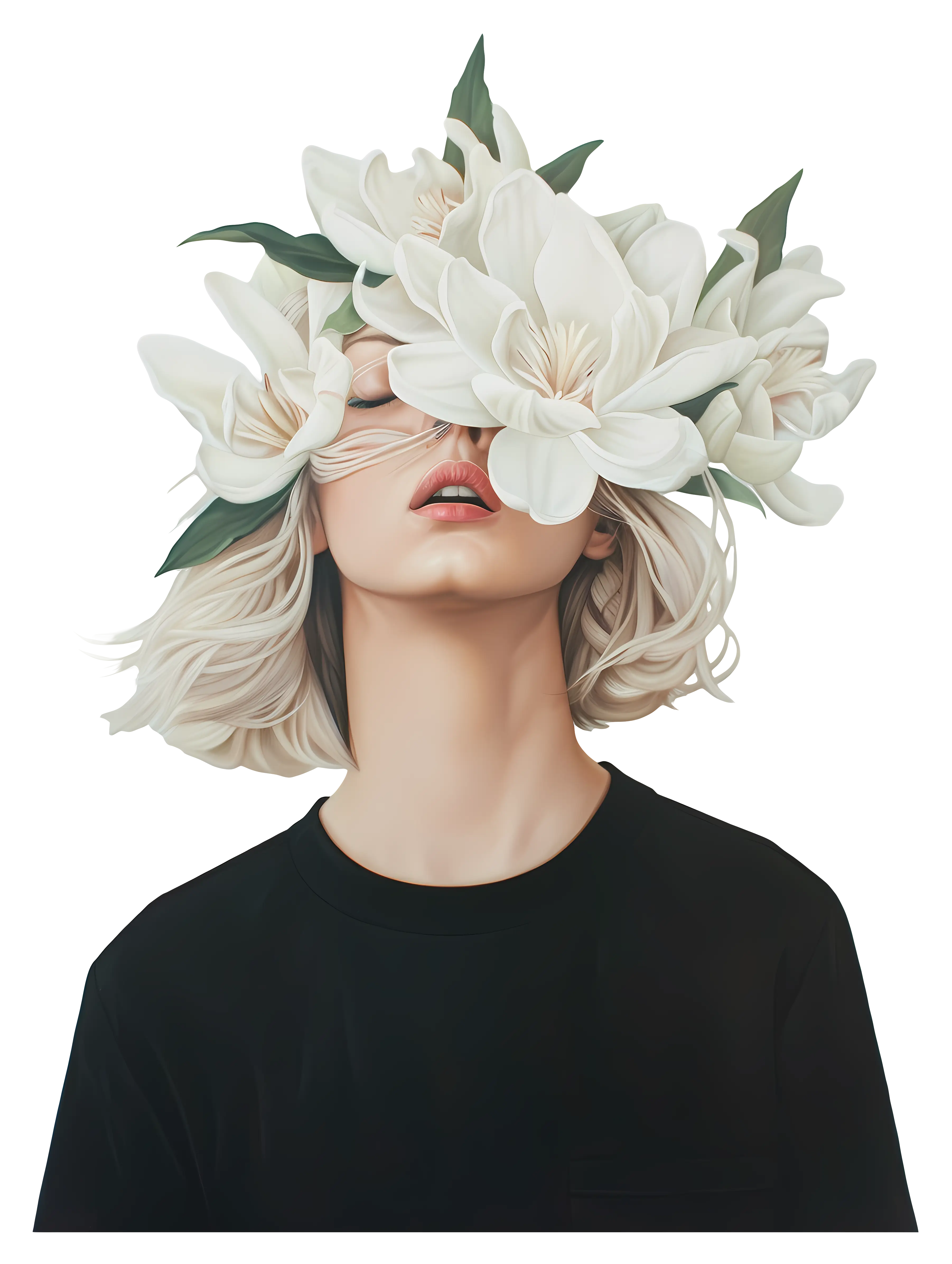 Person with Flowers Covering Face