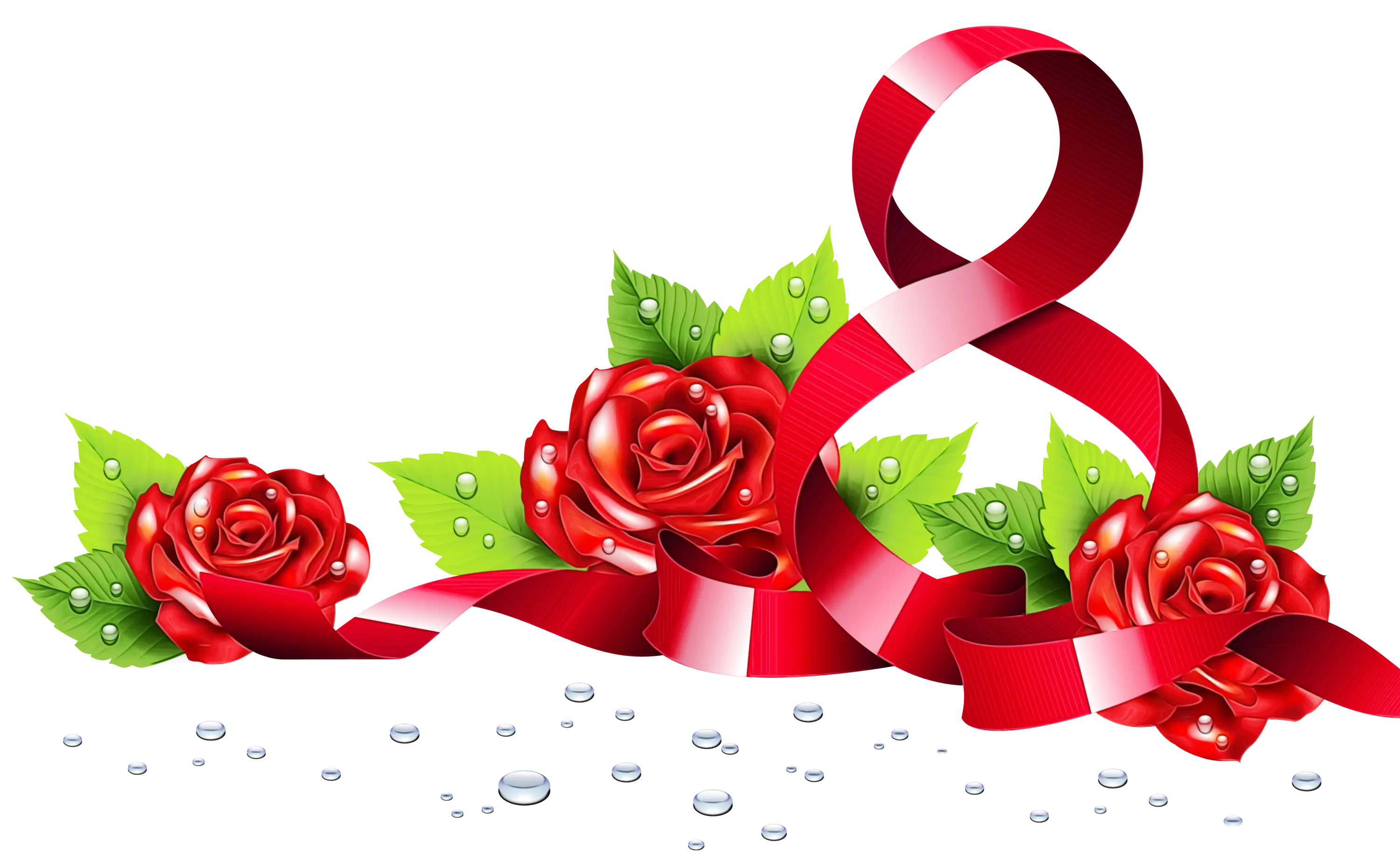 Red Ribbon with Roses and Leaves Decorative Design
