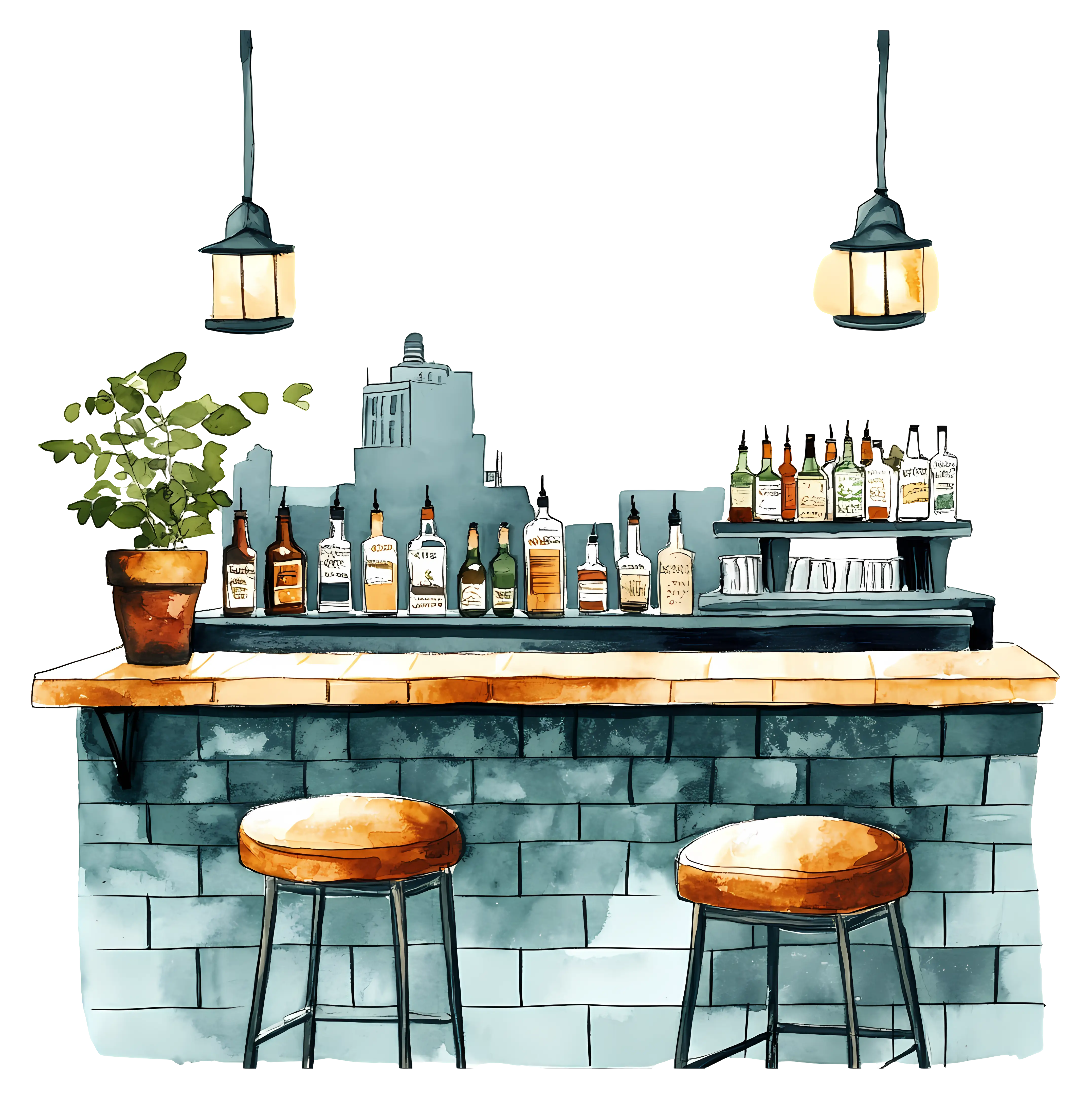 Cozy Bar Counter with City View
