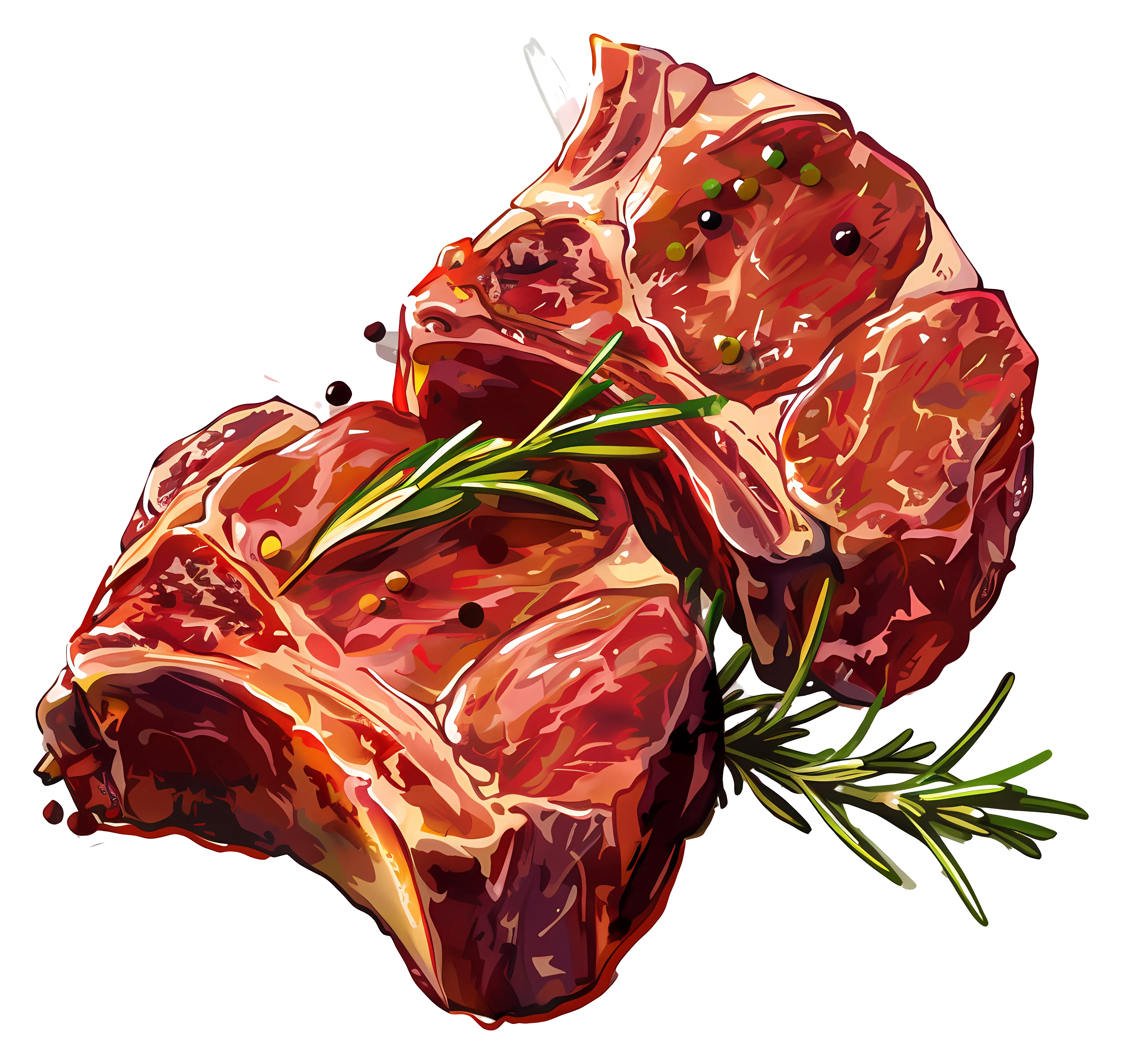Raw Meat Pieces with Herbs Illustration