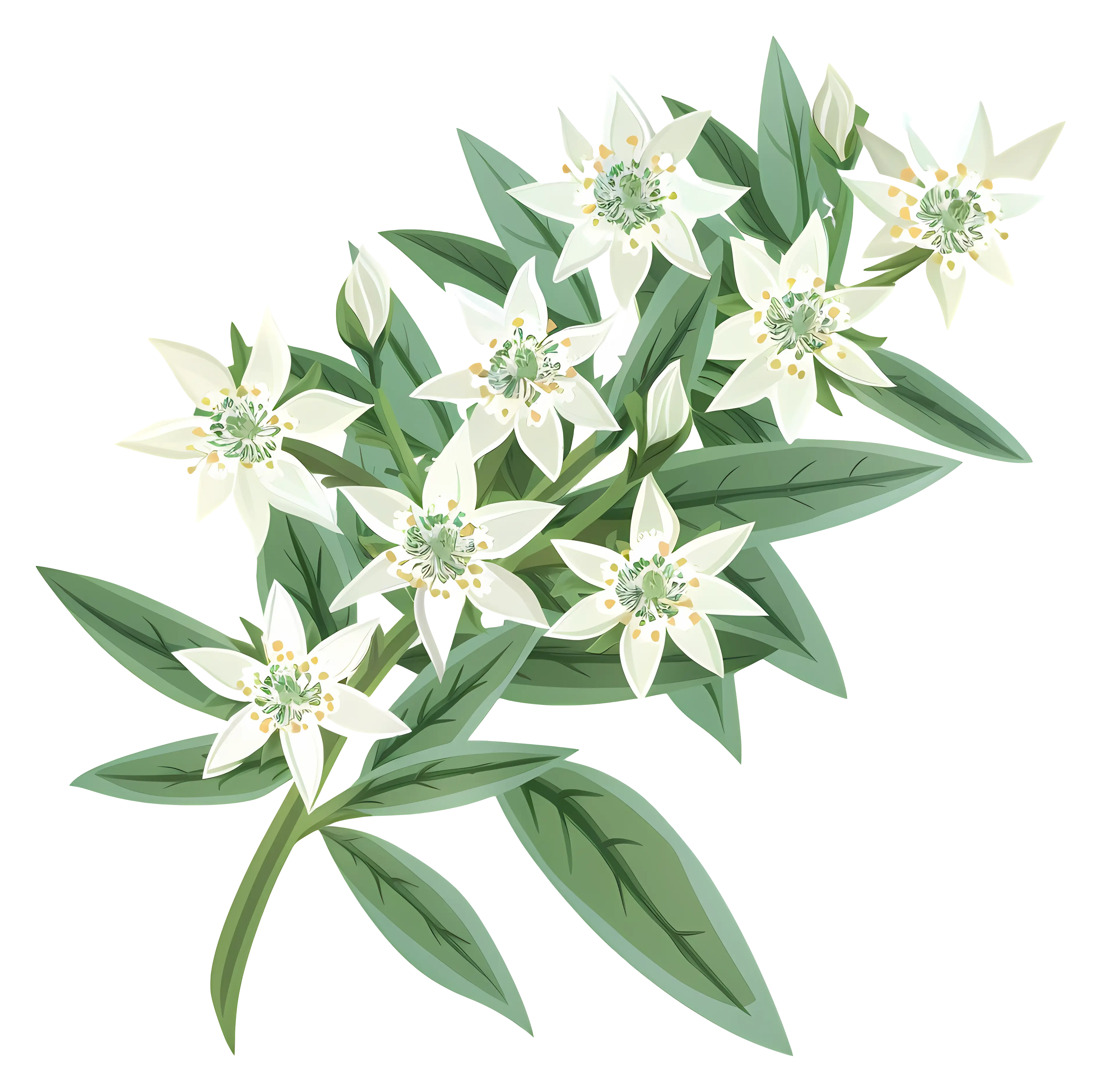 Edelweiss Flower with Green Leaves Illustration
