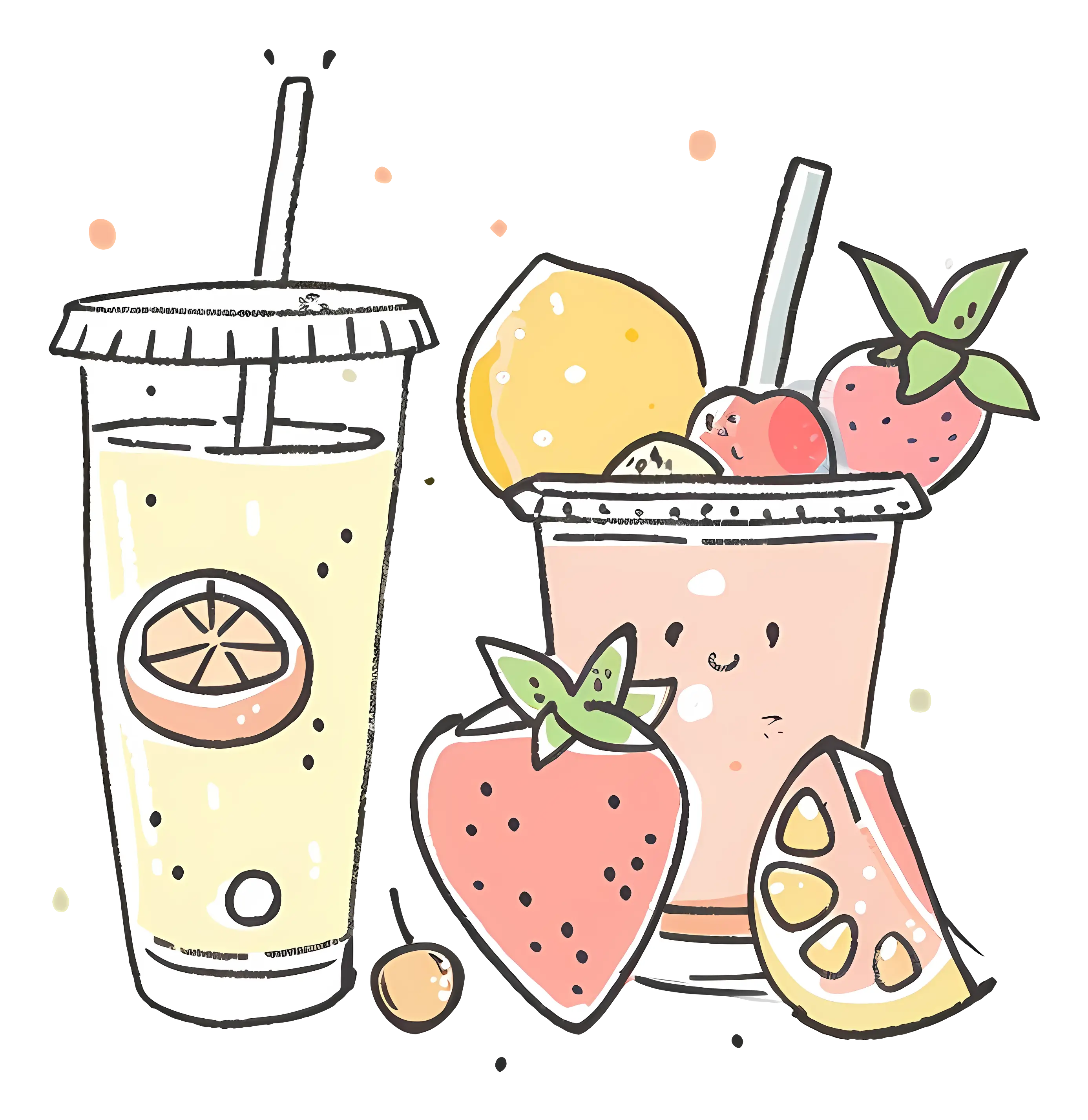 Cute Strawberry and Lemon Juice Illustration