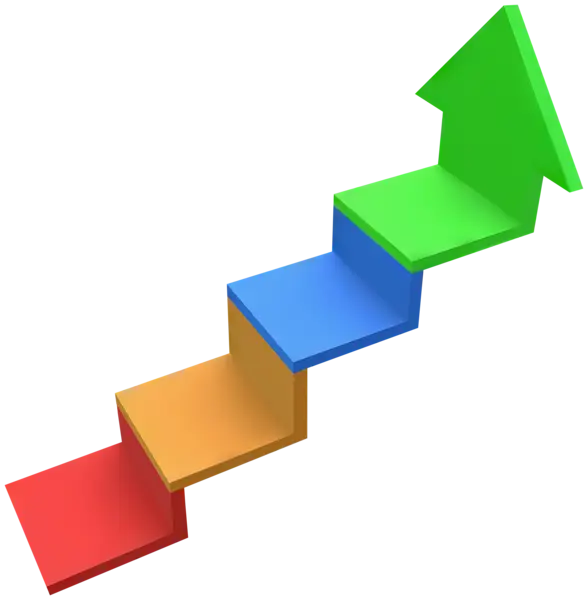 Colorful steps with an arrow