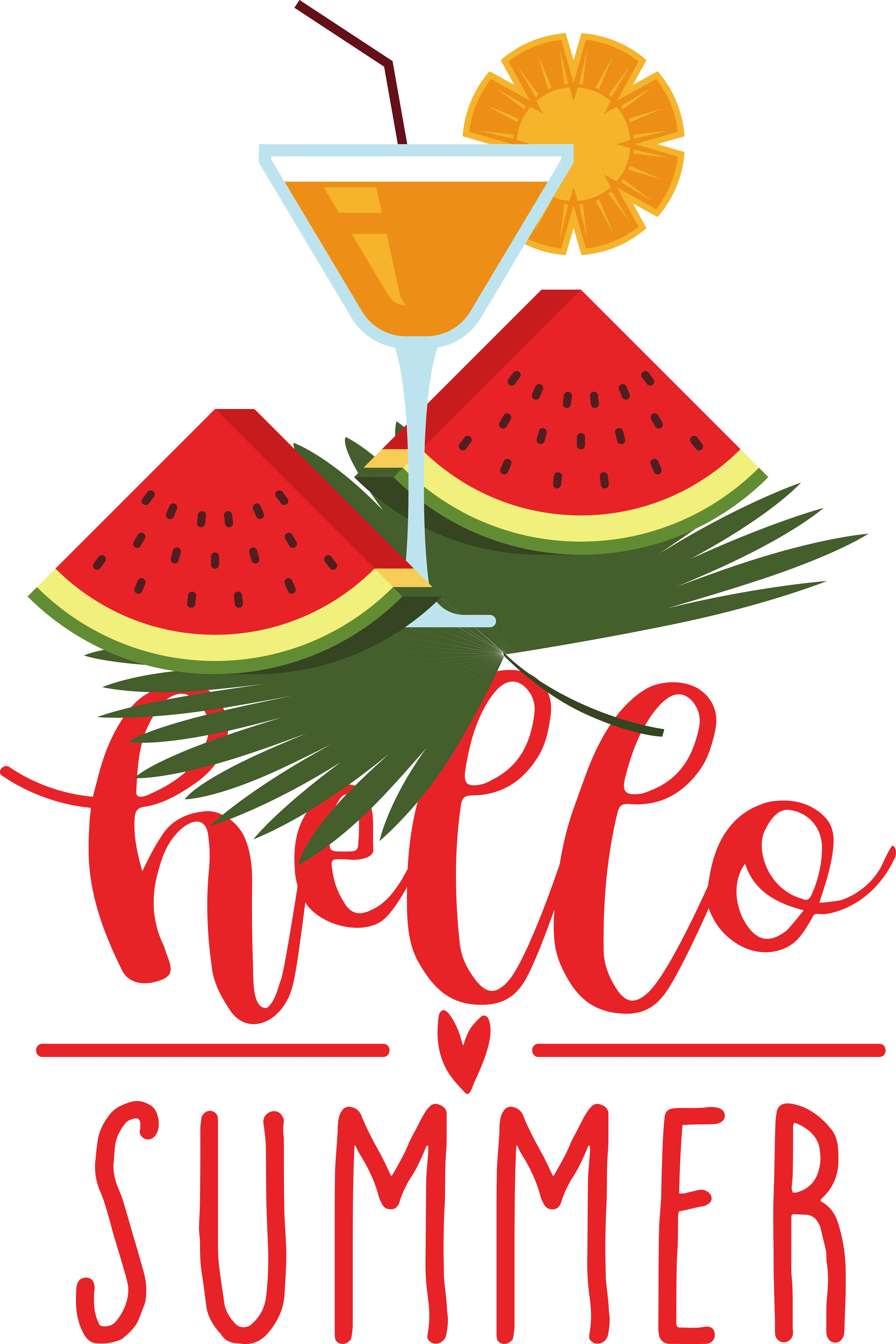 Hello Summer Greeting with Watermelon and Drink