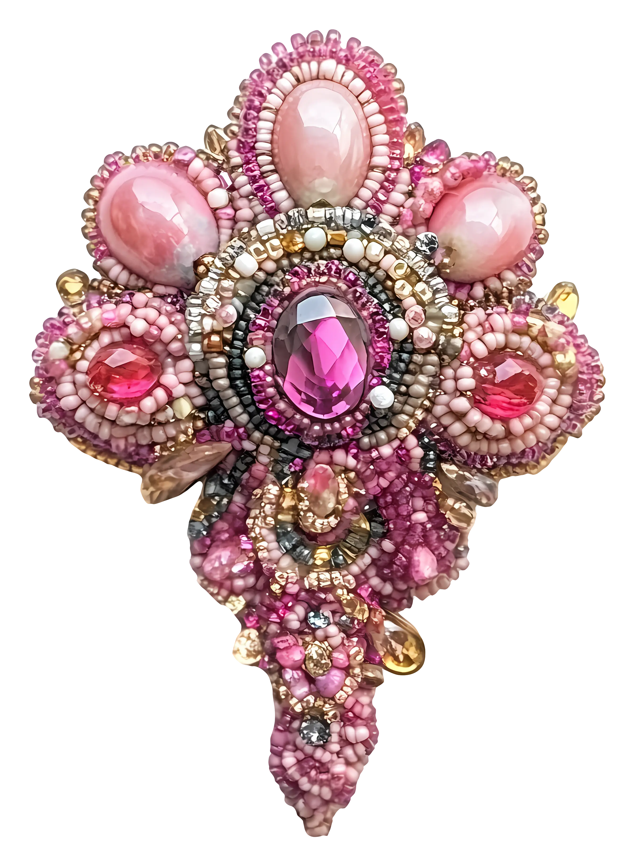 Pink Beaded Brooch with Gems