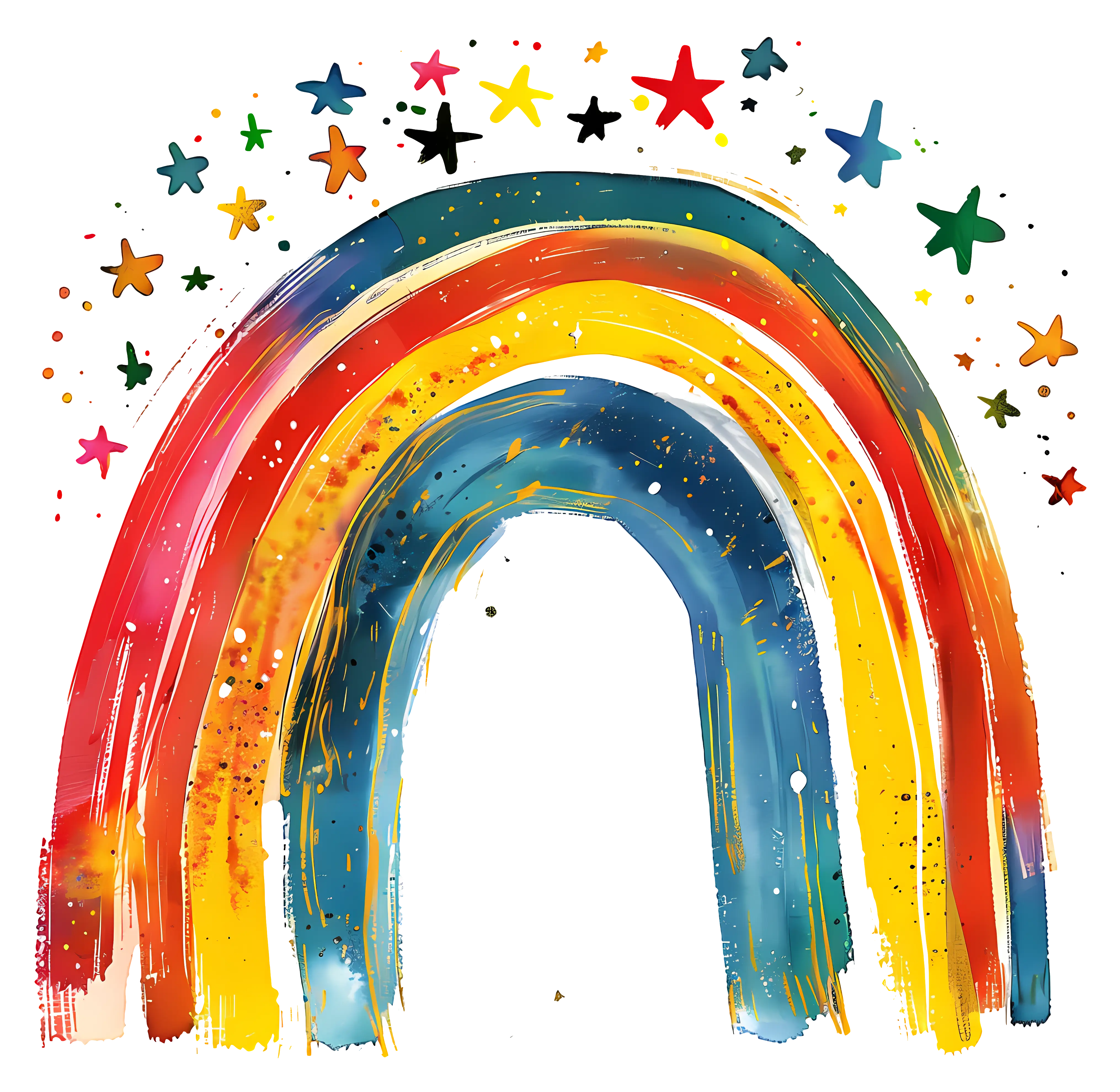 Watercolor Rainbow with Sparkling Stars