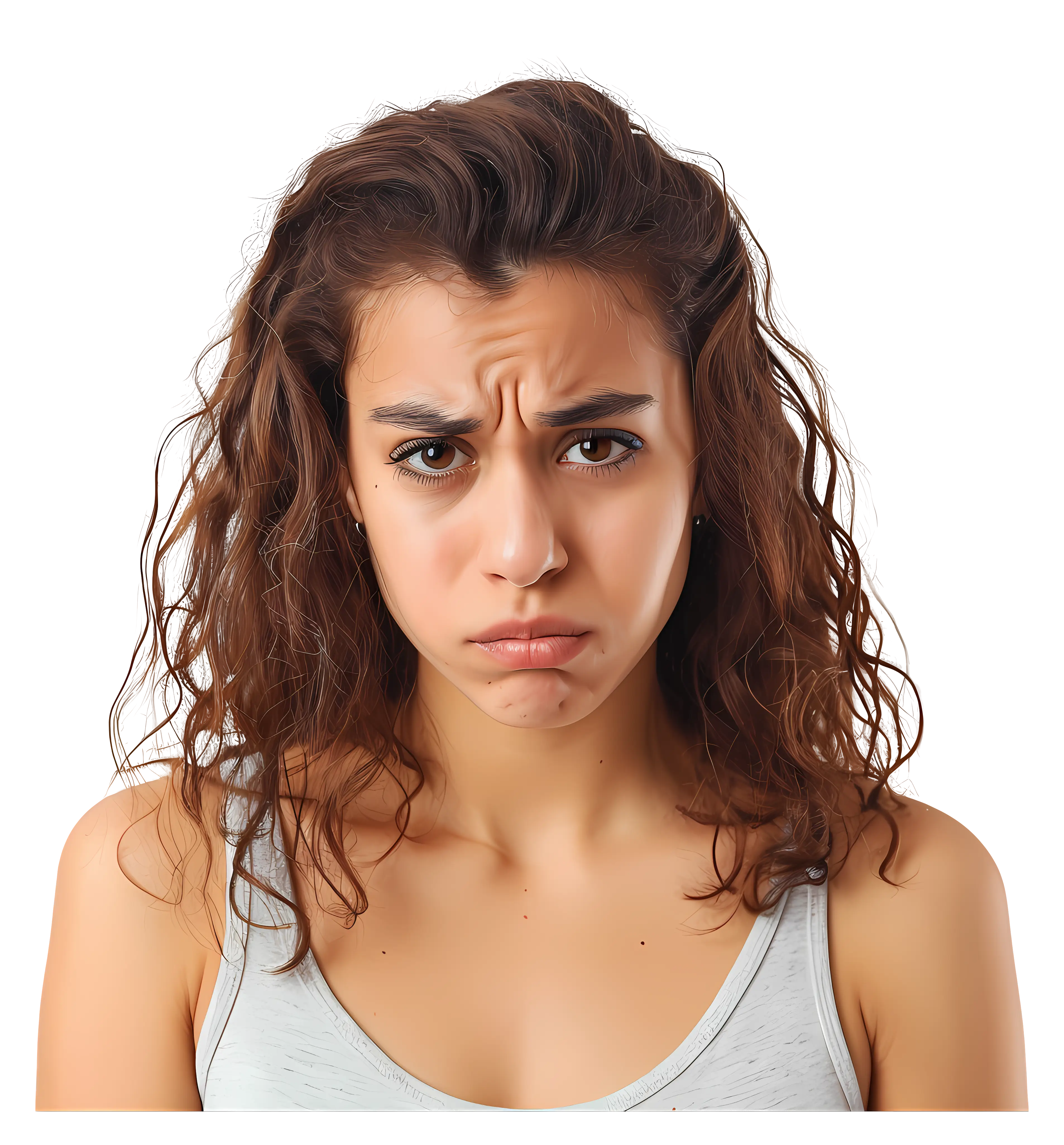 Woman Frowning in a Casual Tank Top