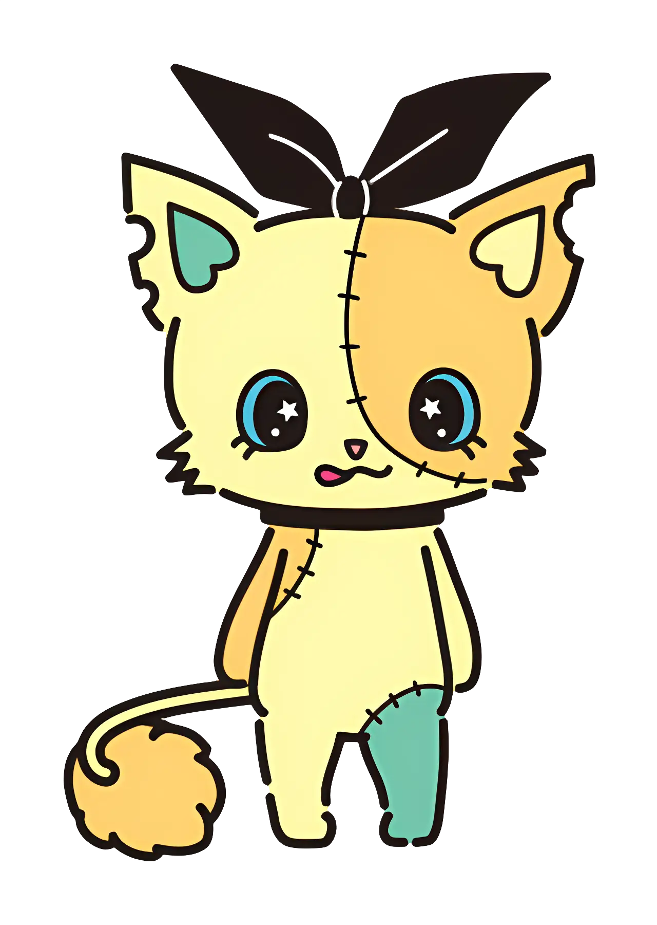 Cute Patchwork Cat Cartoon Design