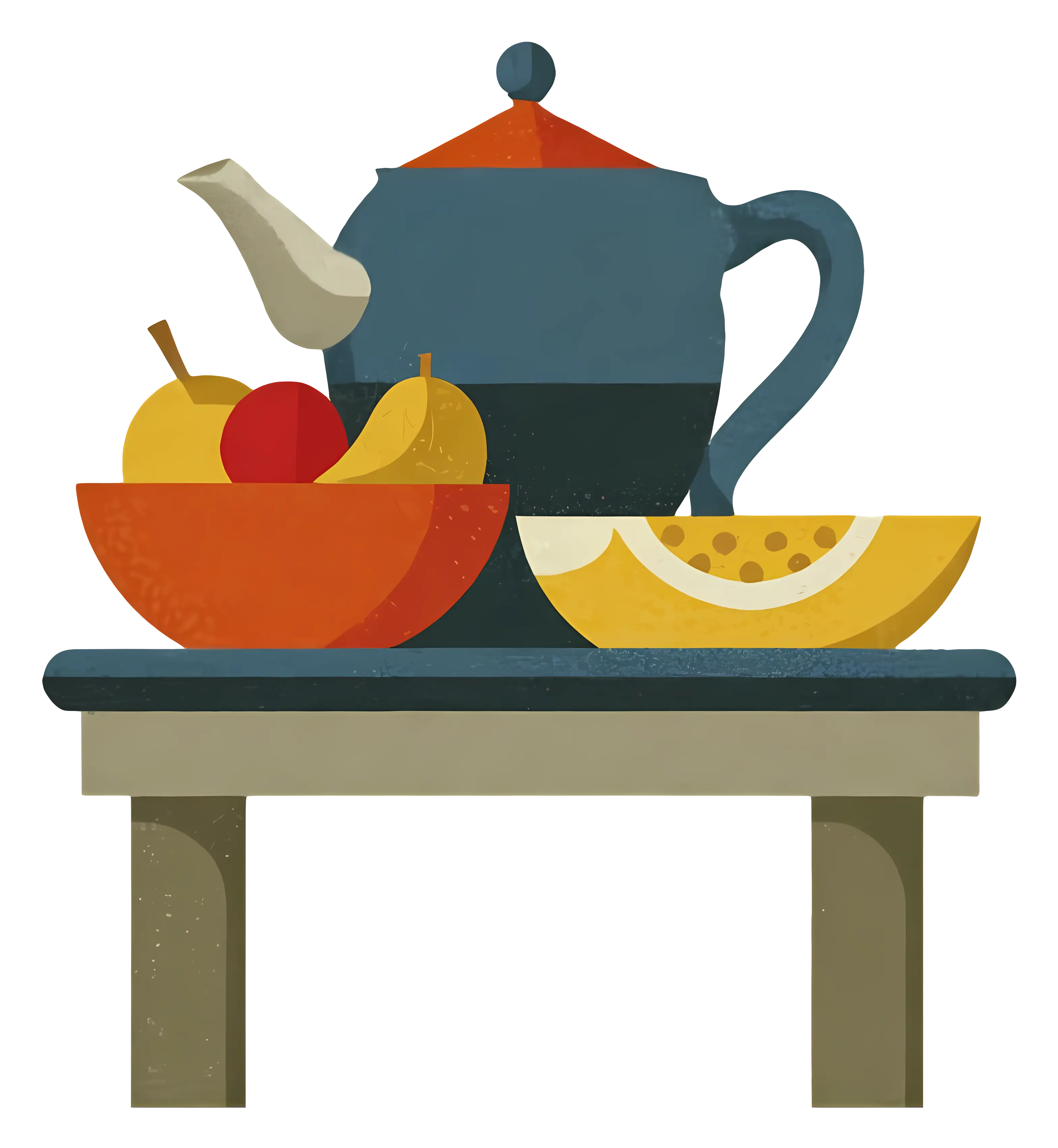 Teapot and Fruit on Table