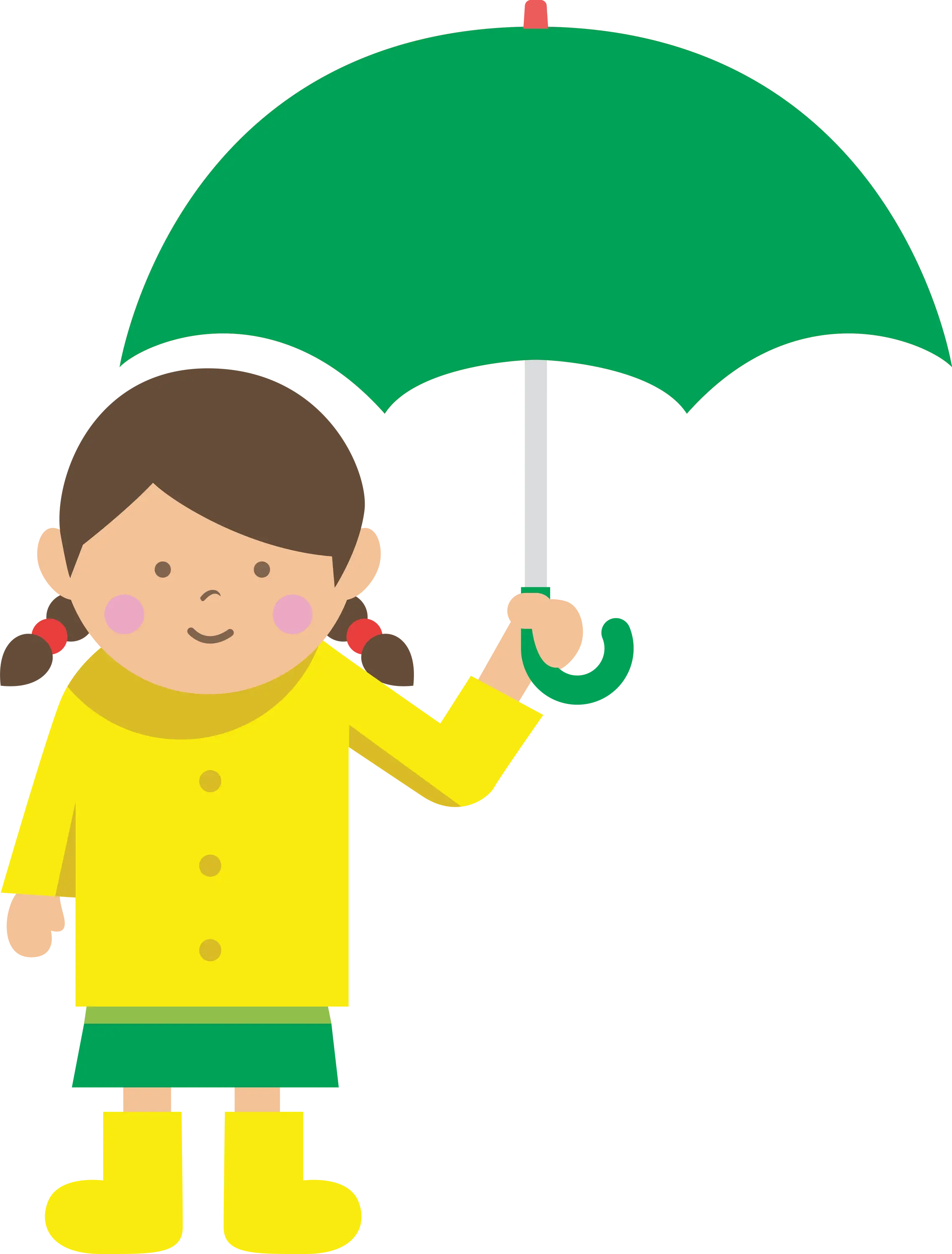 Cartoon Girl with Green Umbrella
