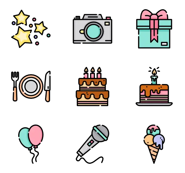 Icons Representing Birthday Party Celebration