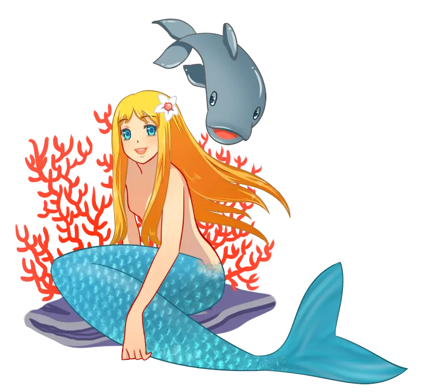 Fantasy Mermaid and Dolphin Illustration