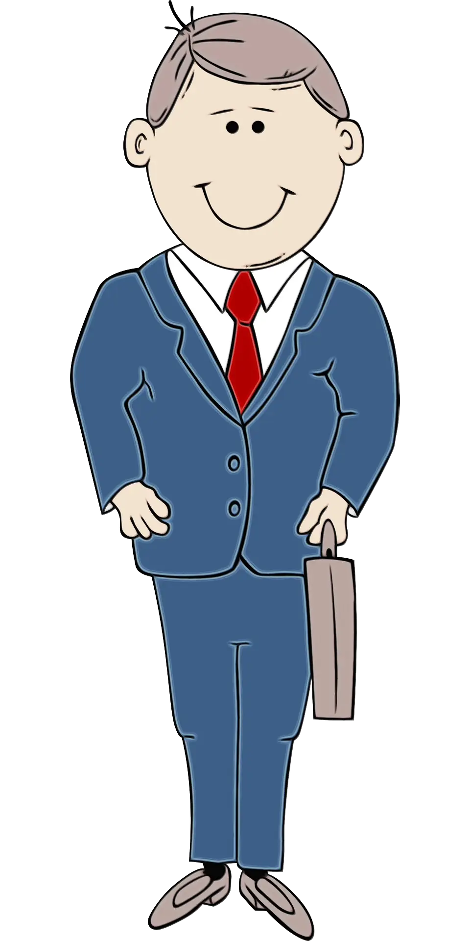 Cartoon Businessman Wearing a Suit and Holding Briefcase