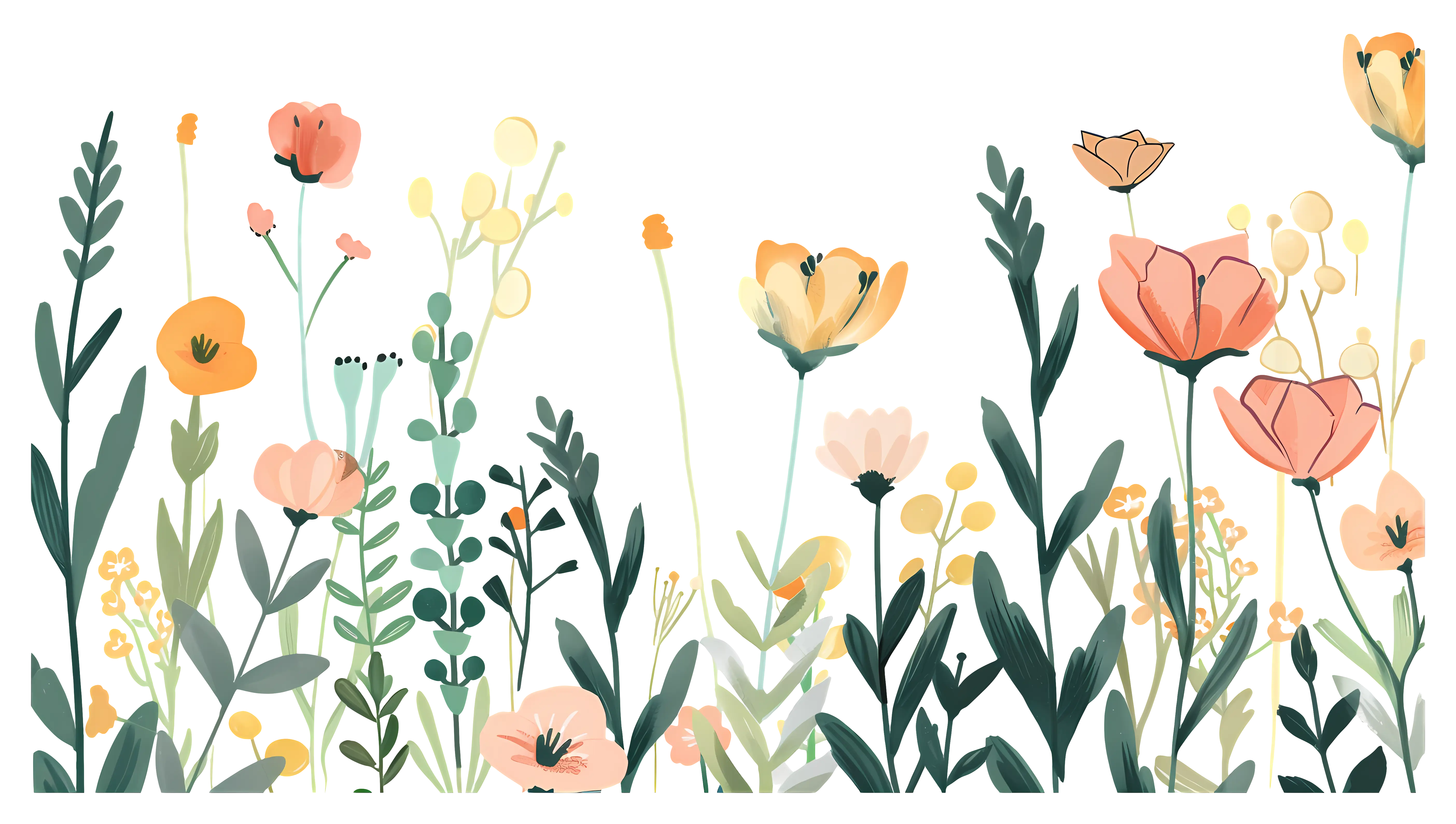 Pastel Wildflowers in Serene Line Illustration