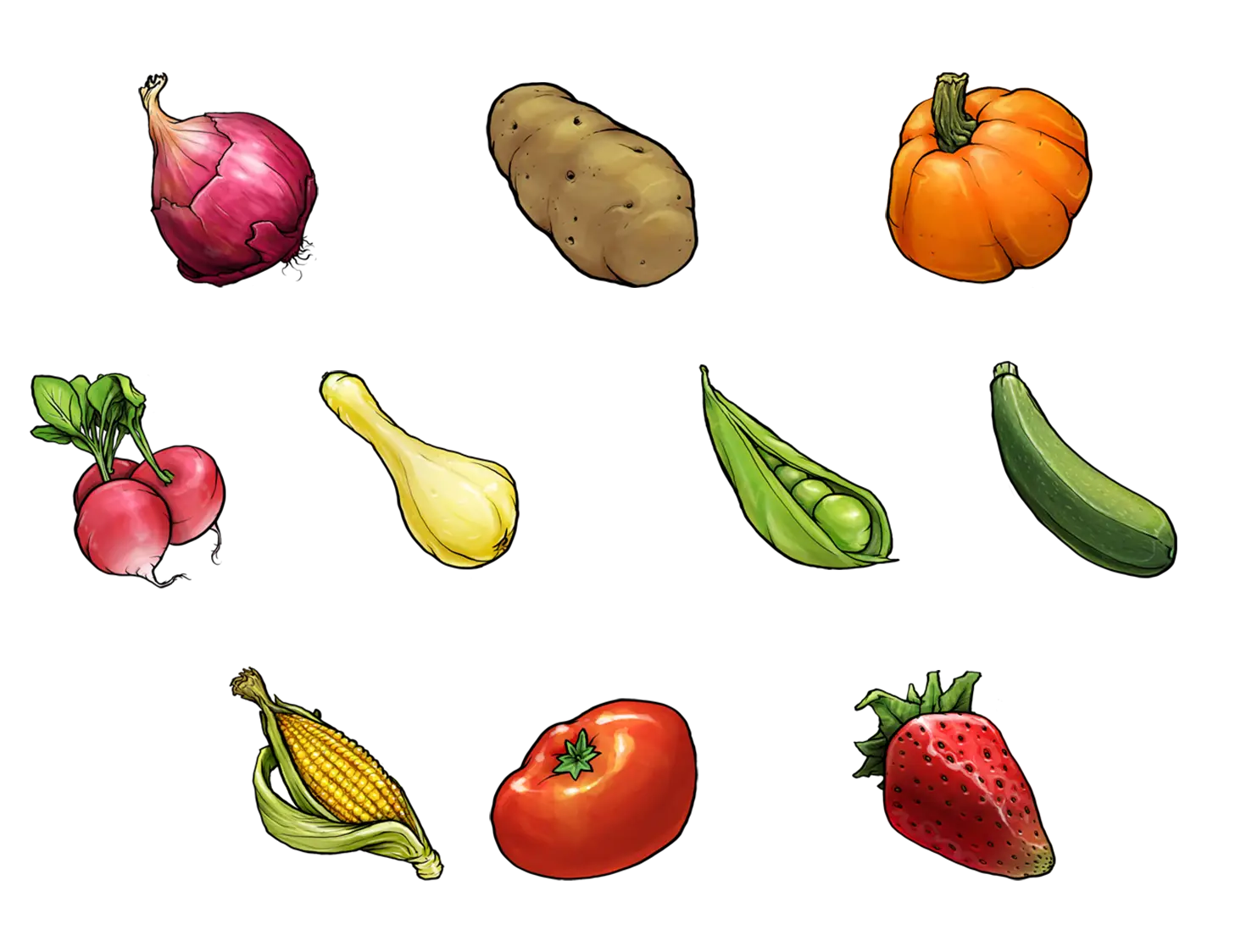 Colorful Fresh Vegetables and Fruits Collection