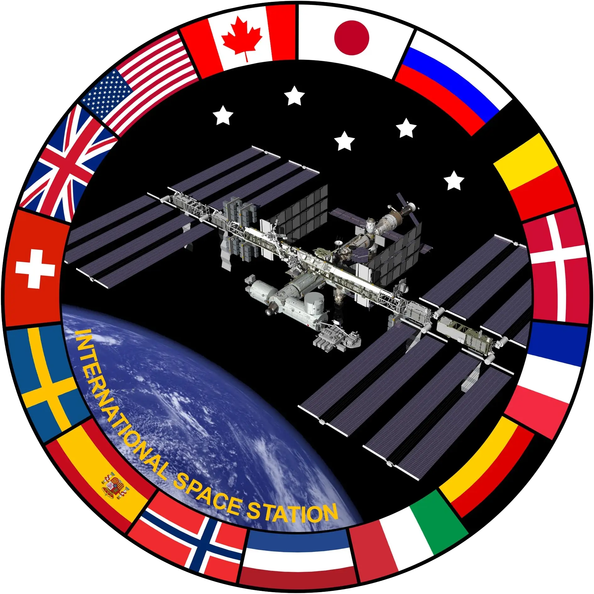 International Space Station with Flags