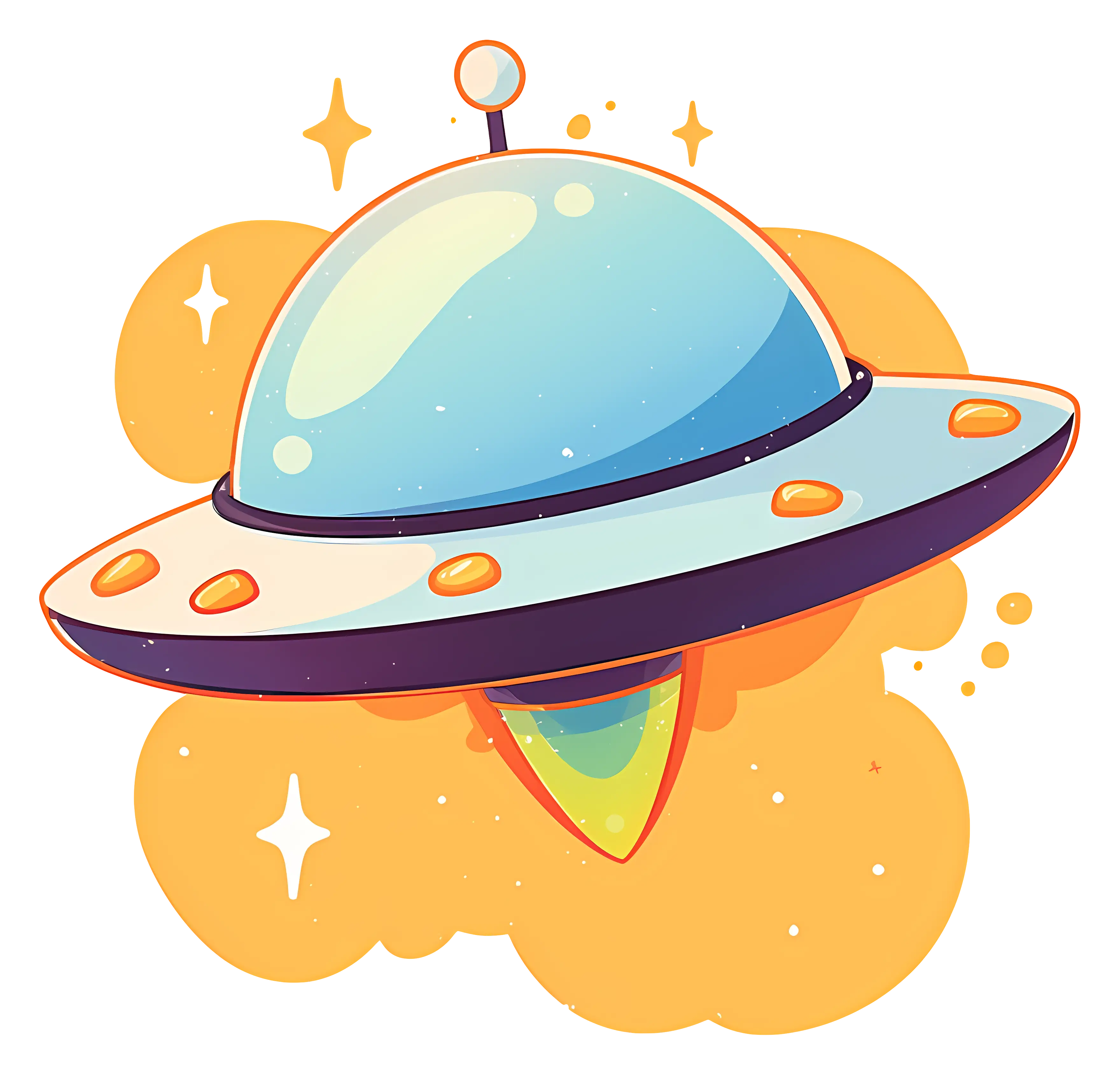 Cartoon UFO Spaceship with Starry Background