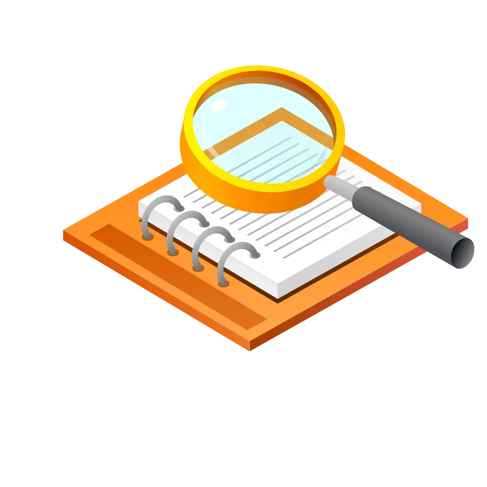 Notebook with Magnifying Glass