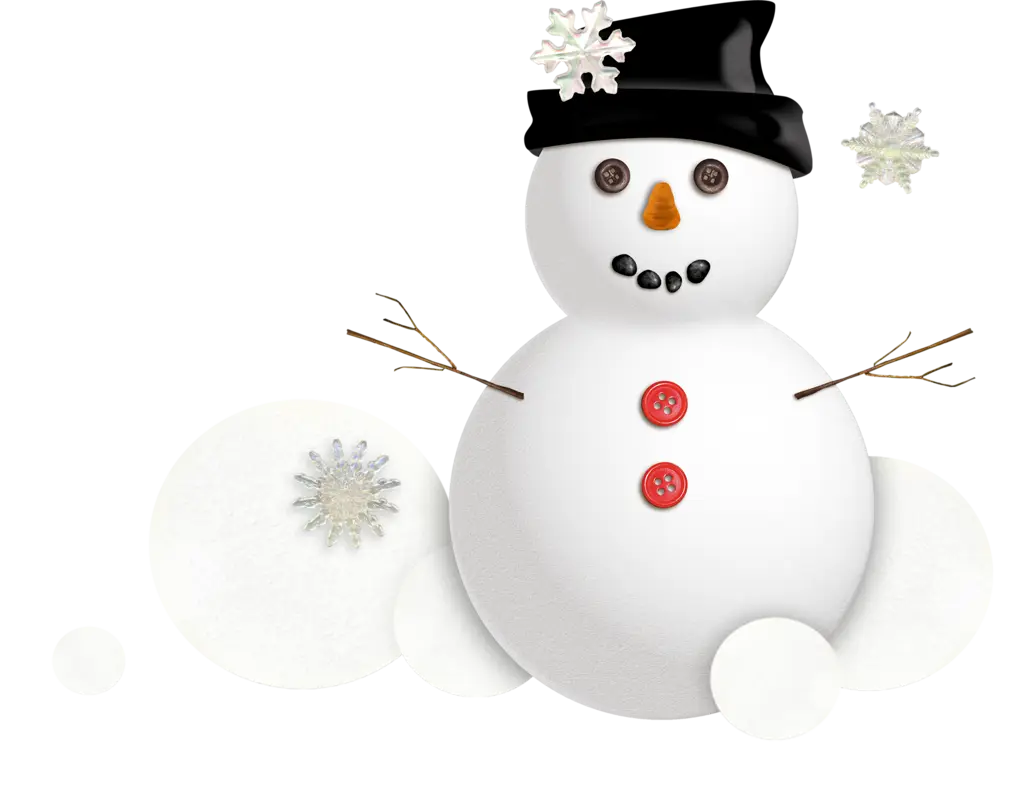 Cheerful Snowman with Black Top Hat and Buttons