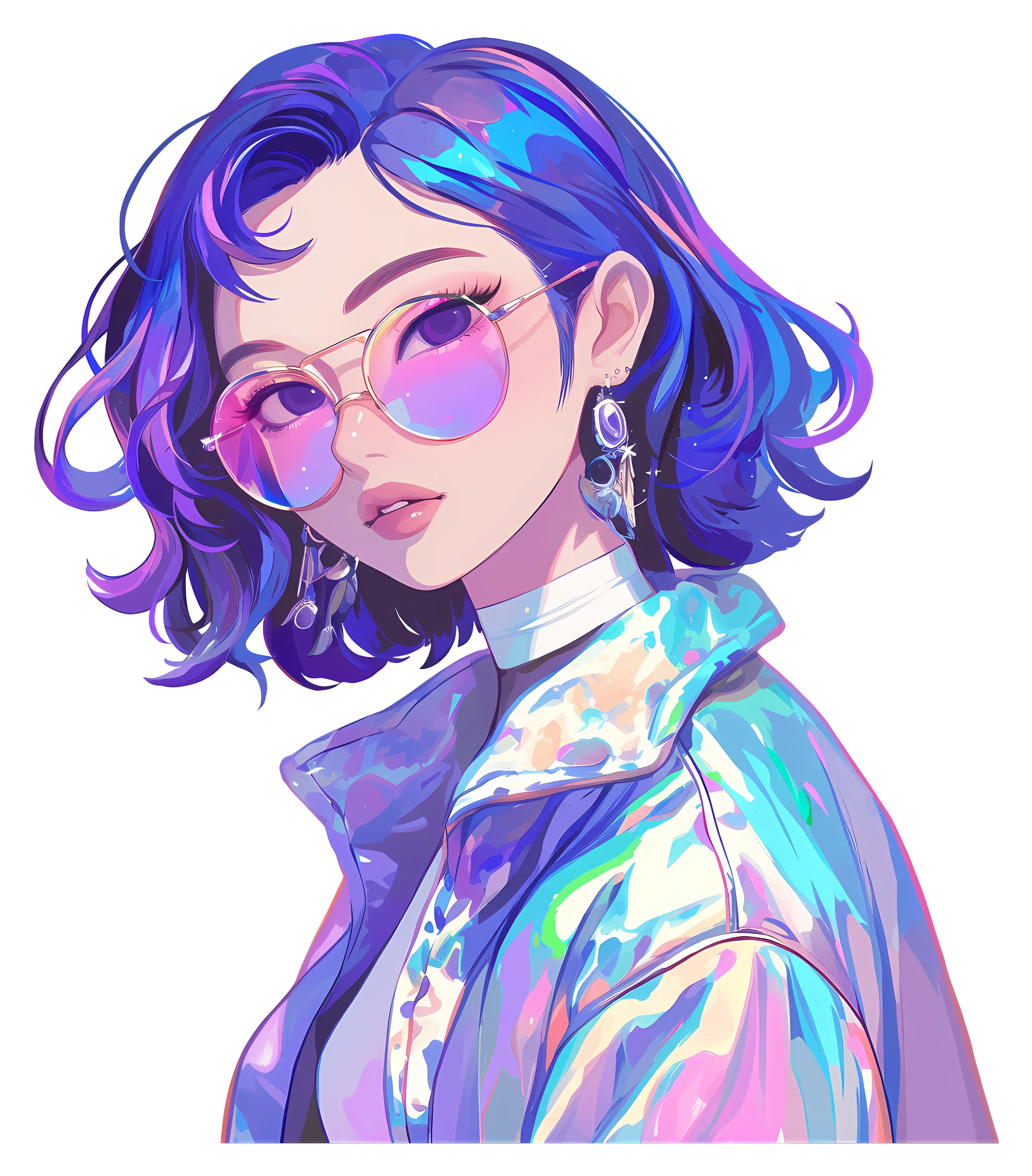 Stylish Girl with Sunglasses and Colorful Jacket