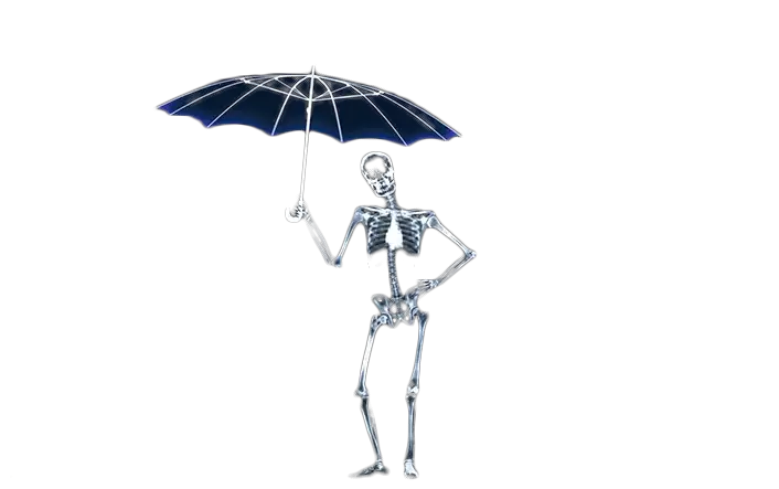 Humorous Skeleton Holding an Umbrella