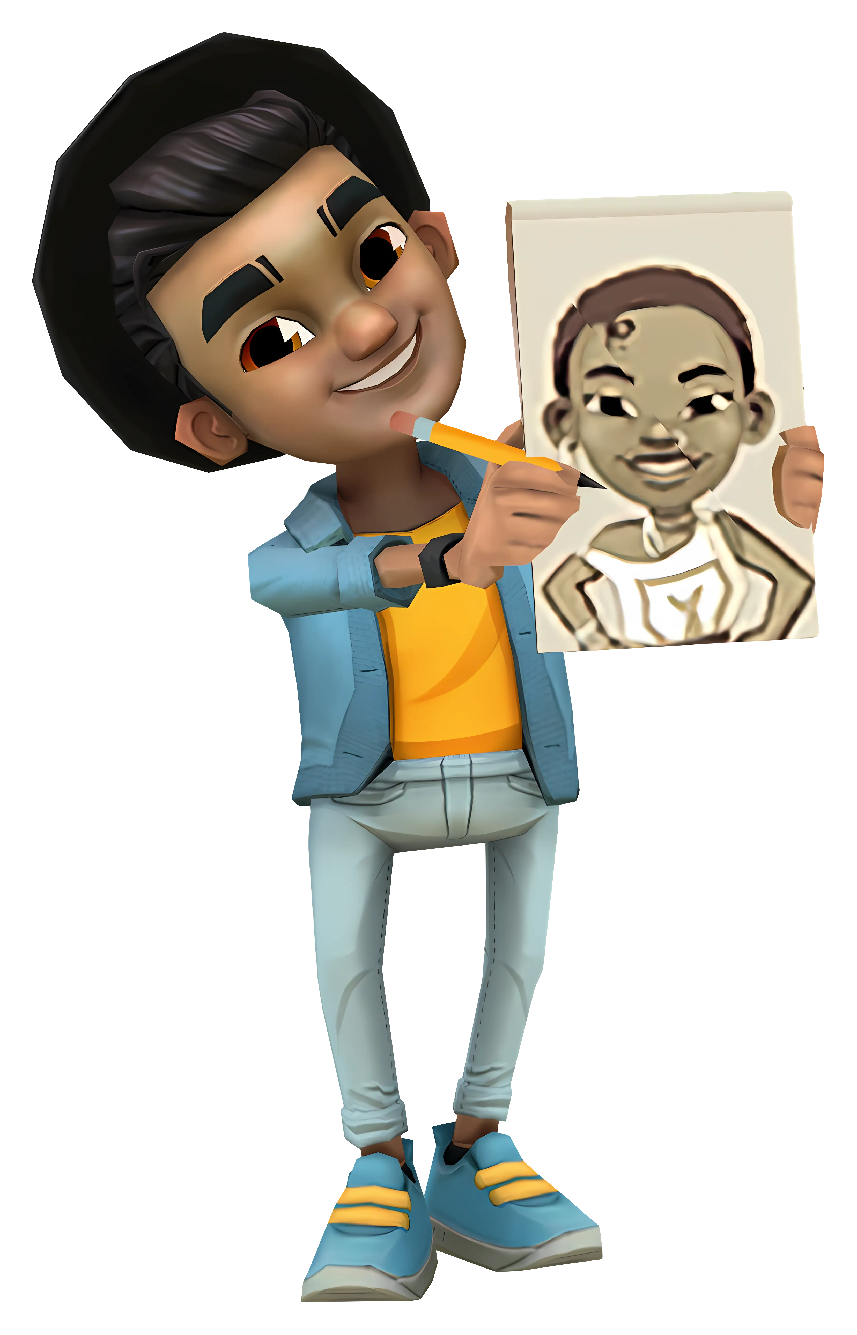 Cartoon Character with Drawing and Pencil