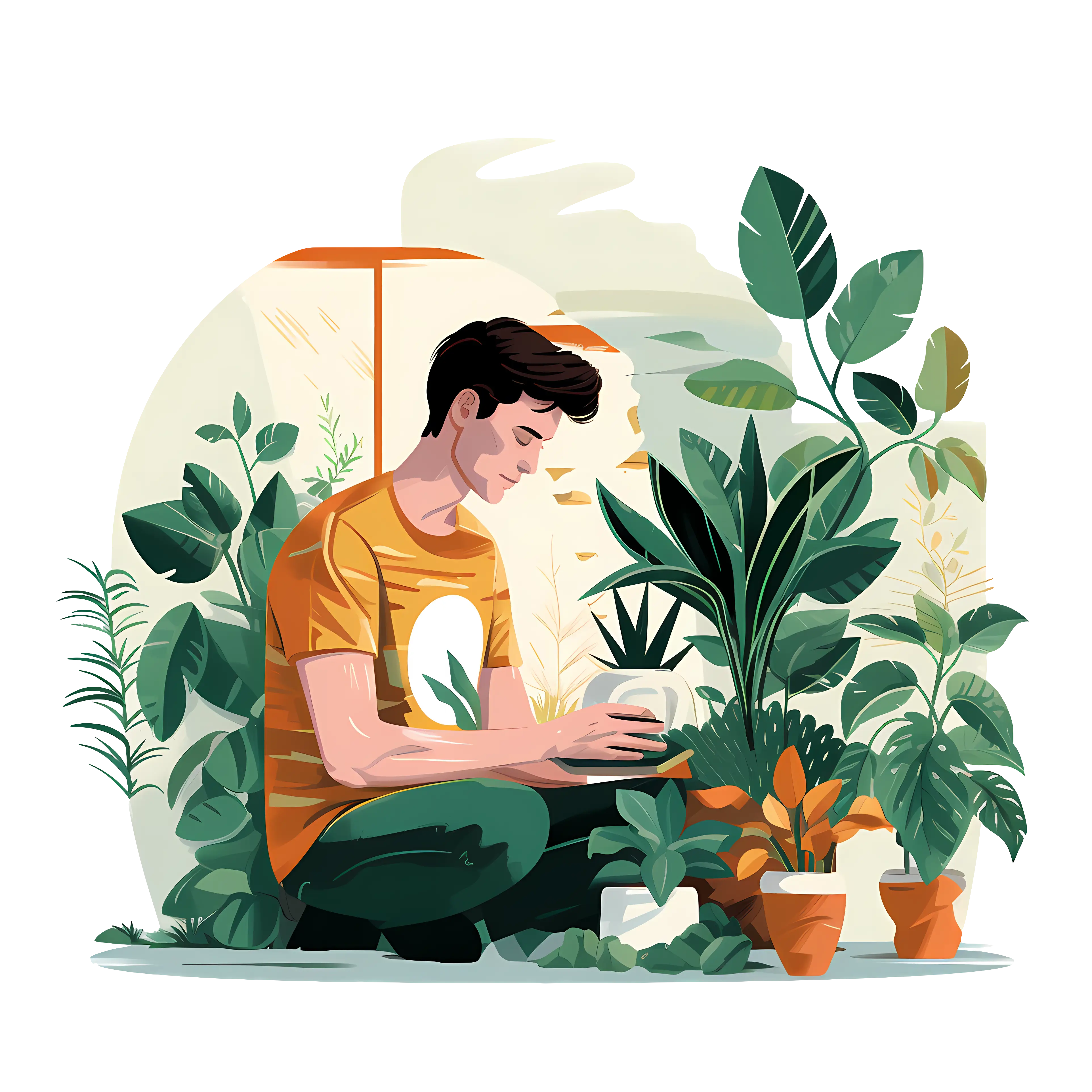 Man Caring for Indoor Plants