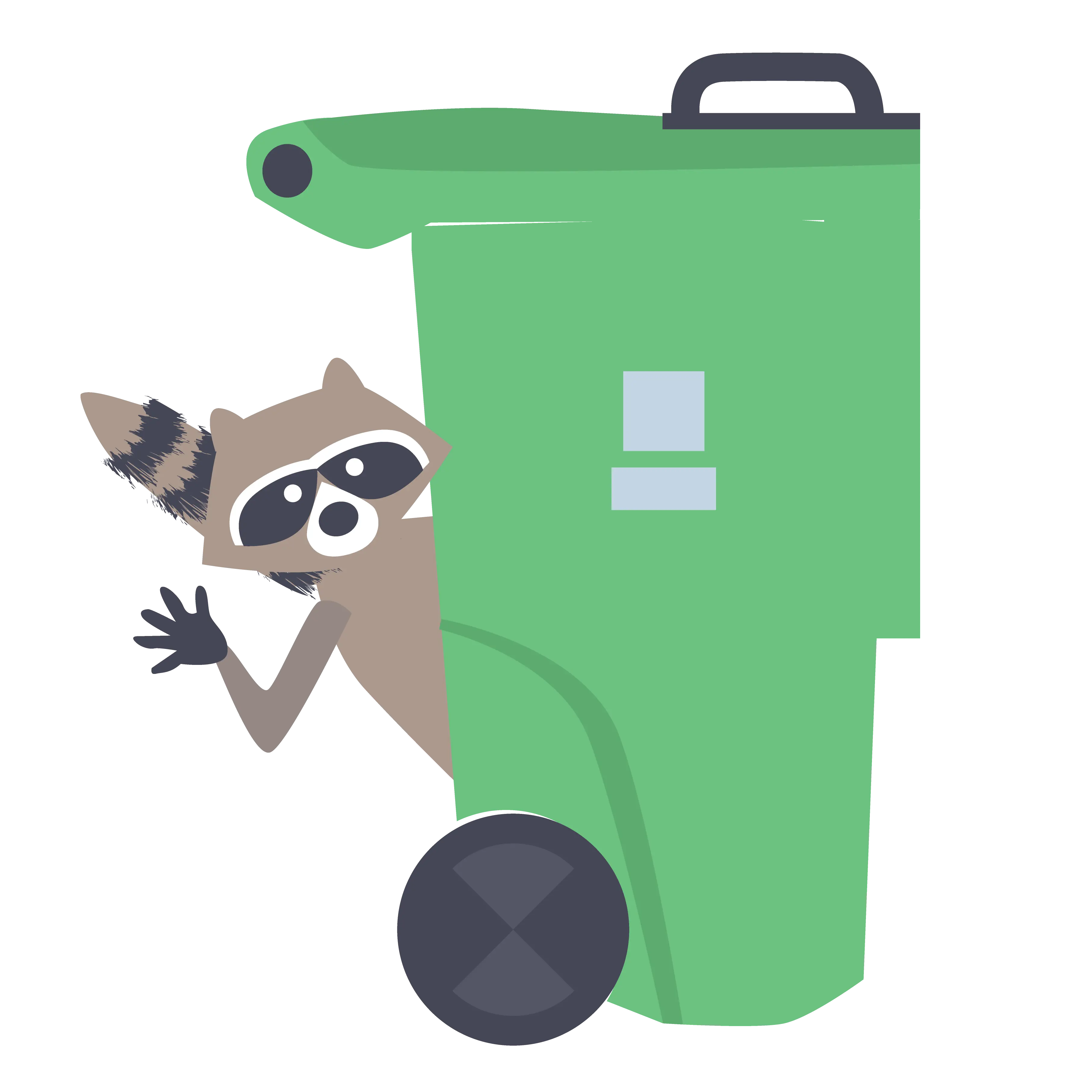 Cartoon Raccoon with Trash Can
