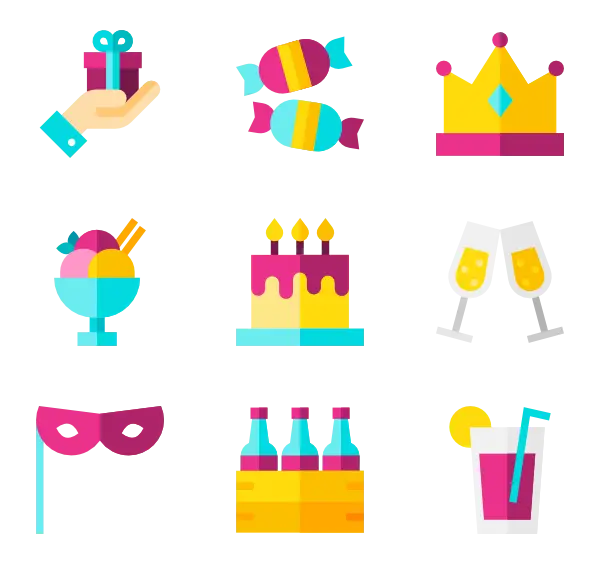 Colorful Party Icons for Celebrations and Festivities