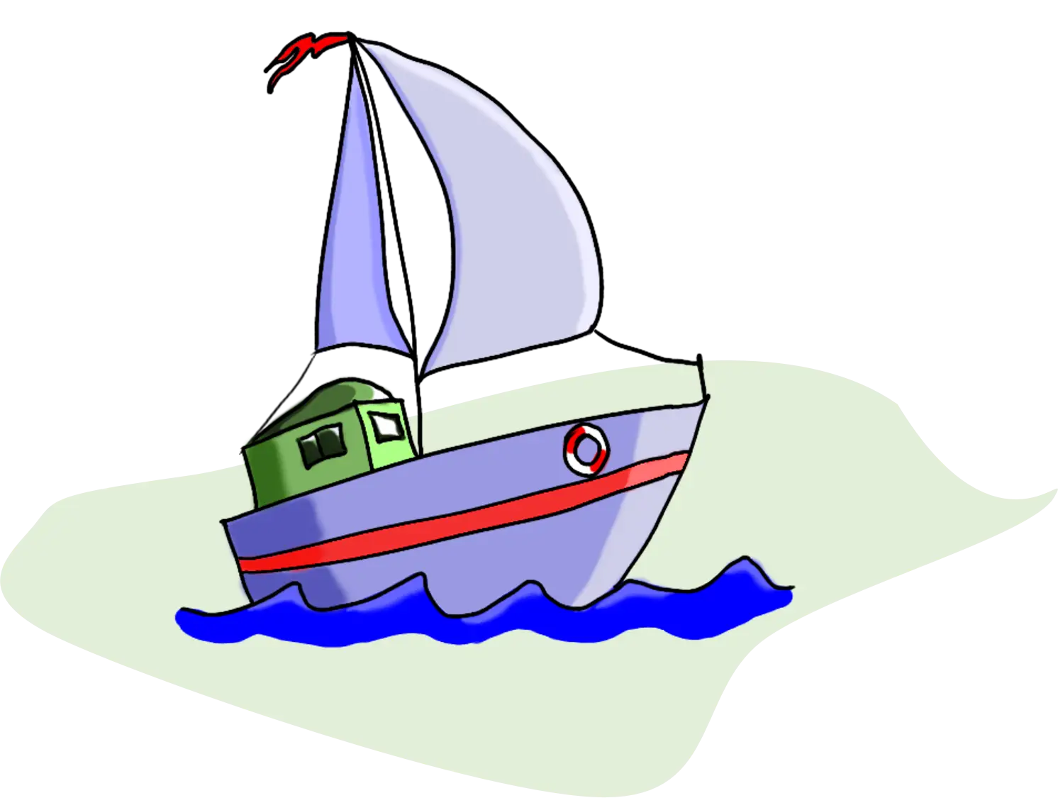 Colorful Cartoon Sailboat on Water