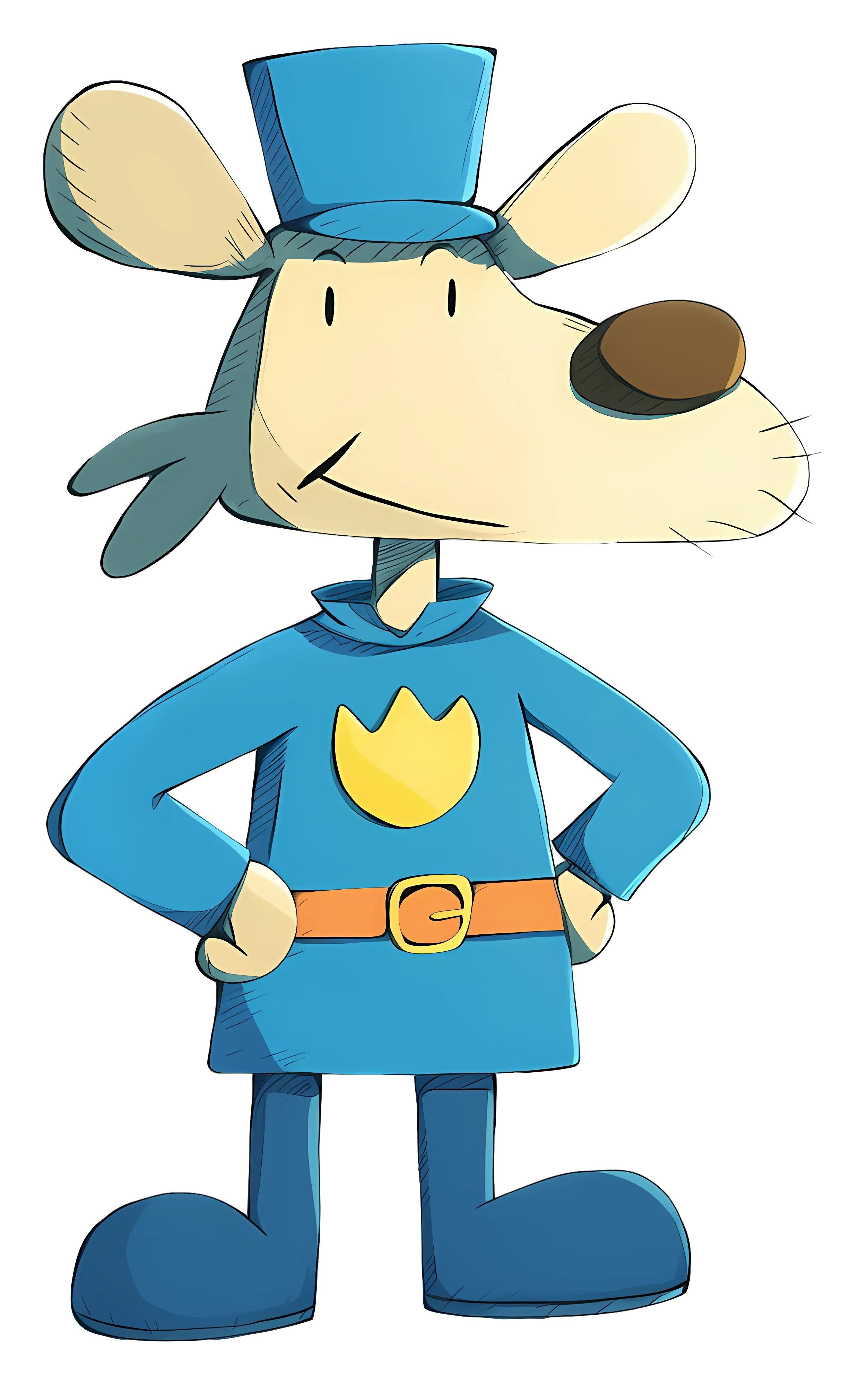 Cartoon Dog Character with Blue Outfit