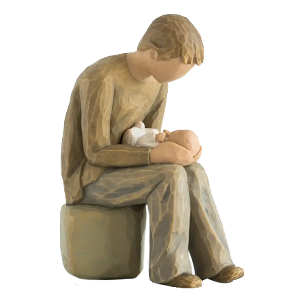 Wooden Sculpture of Father and Baby