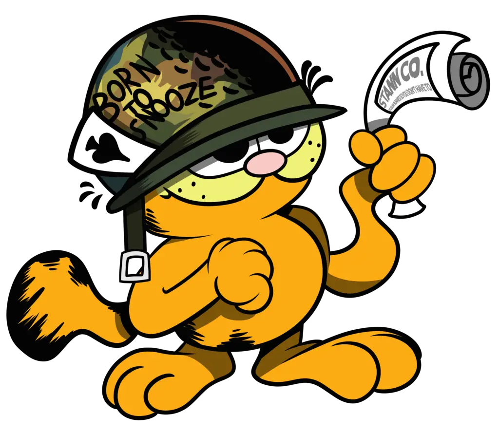 Garfield Cartoon Character in Military Helmet
