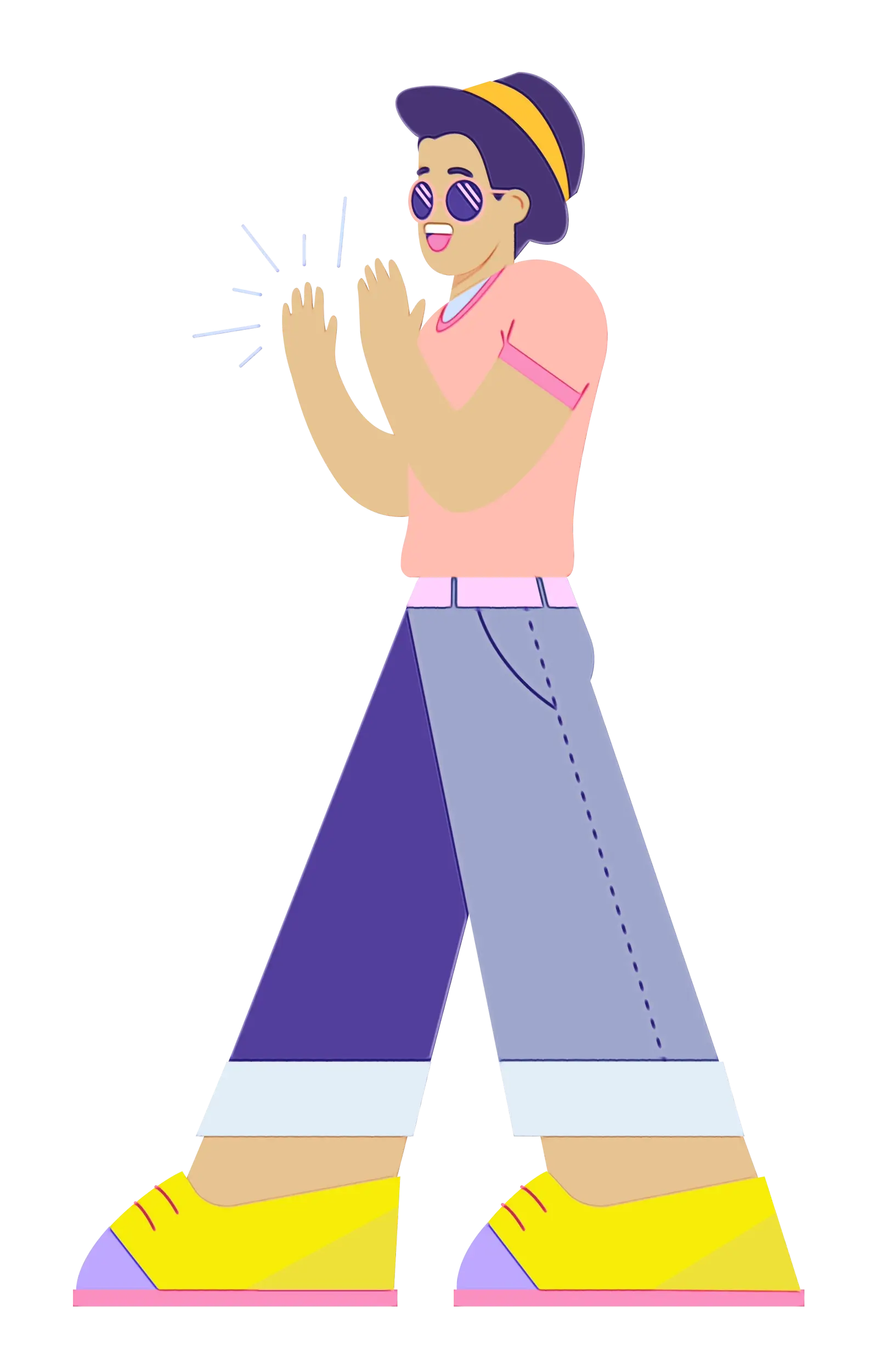 Clapping Cartoon Character in Casual Outfit