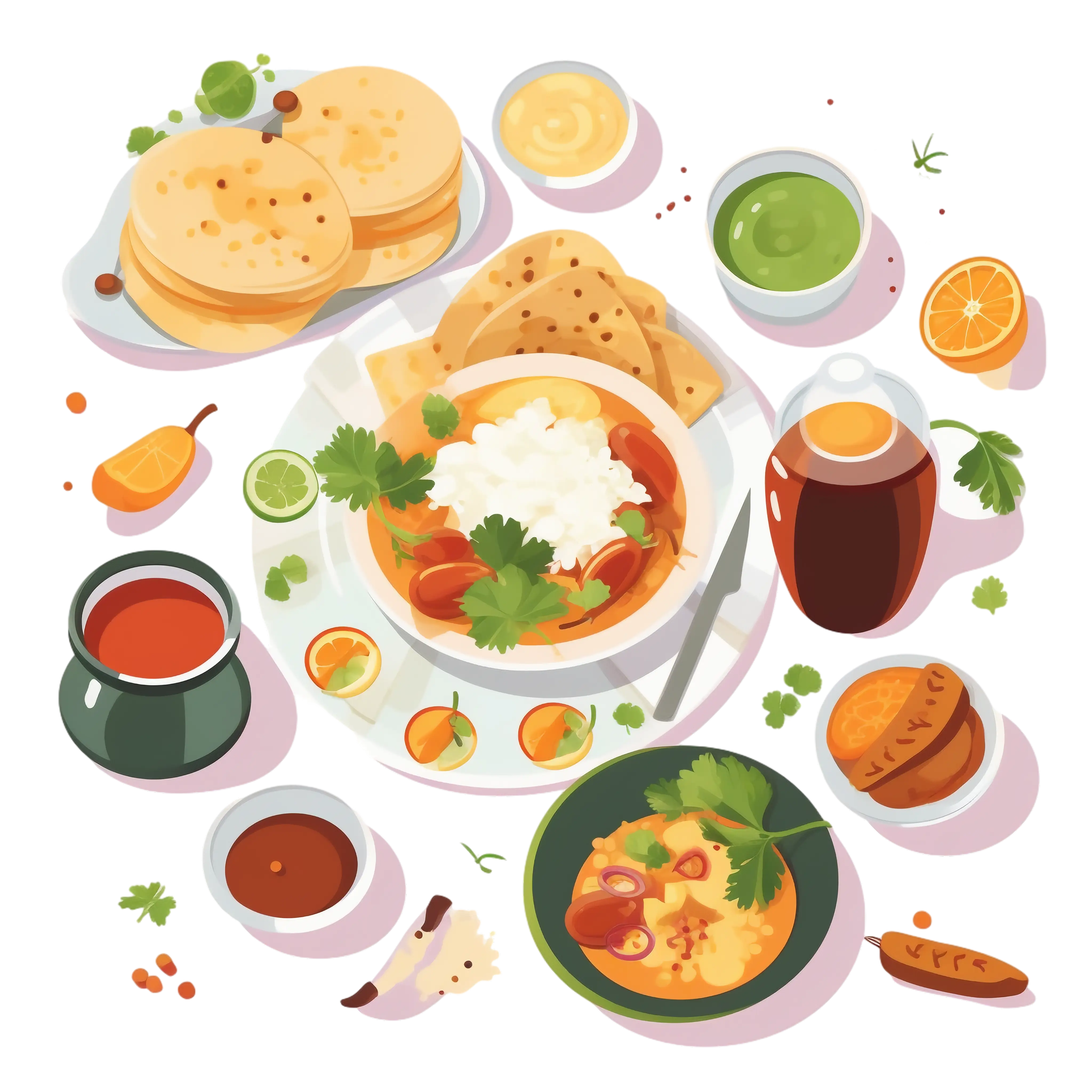 Indian Cuisine Spread with Chapati and Curry